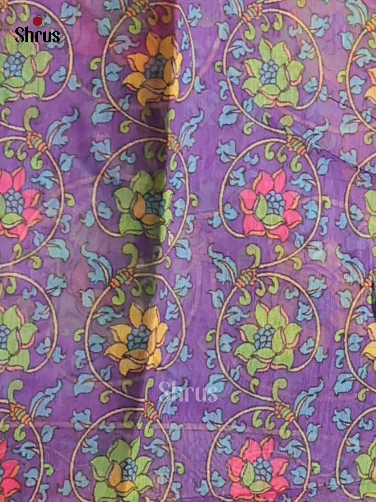 Yellow & Purple - Semi Maheshwari Print Saree