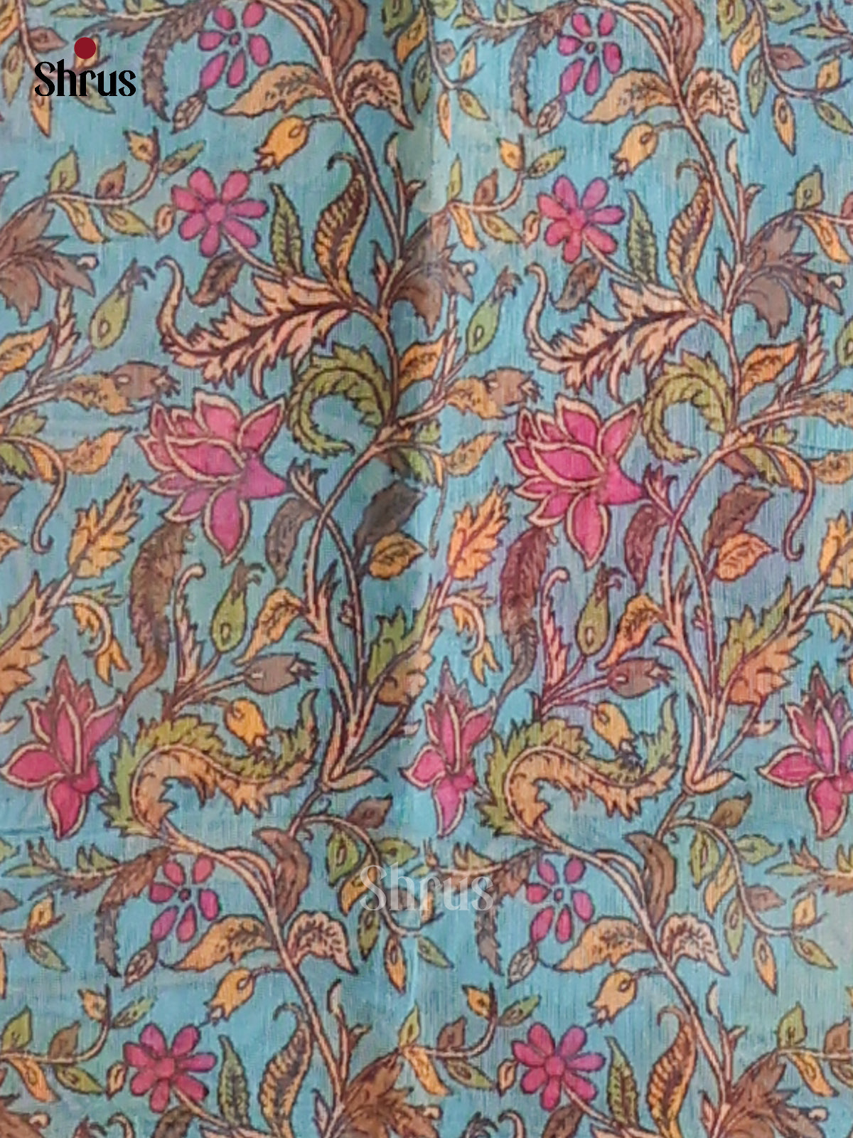 Pink & blue - Semi Maheshwari Print Saree