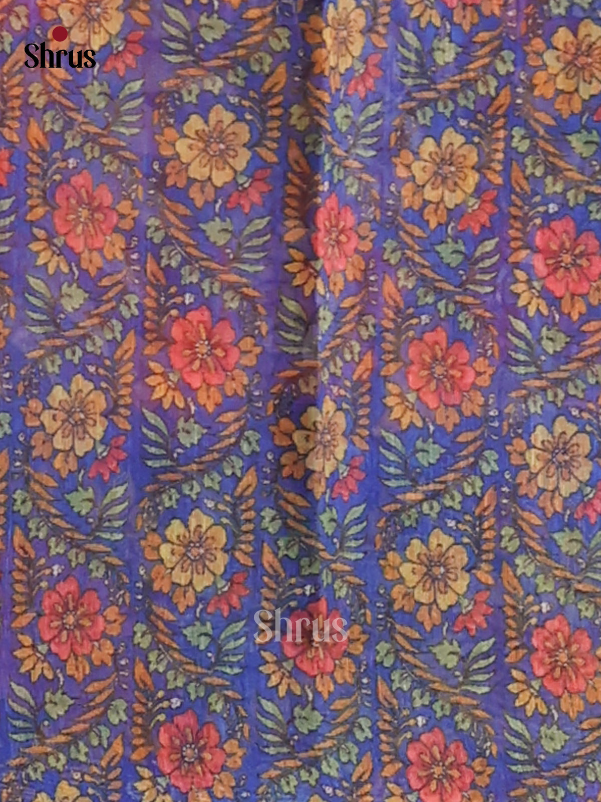 Orange & Blue - Semi Maheshwari Print Saree