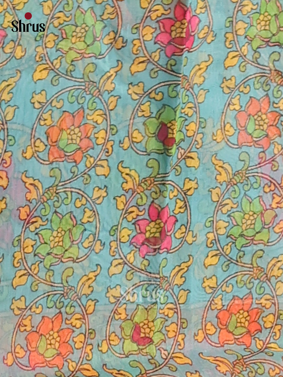 Pink & Blue - Semi Maheshwari Print Saree