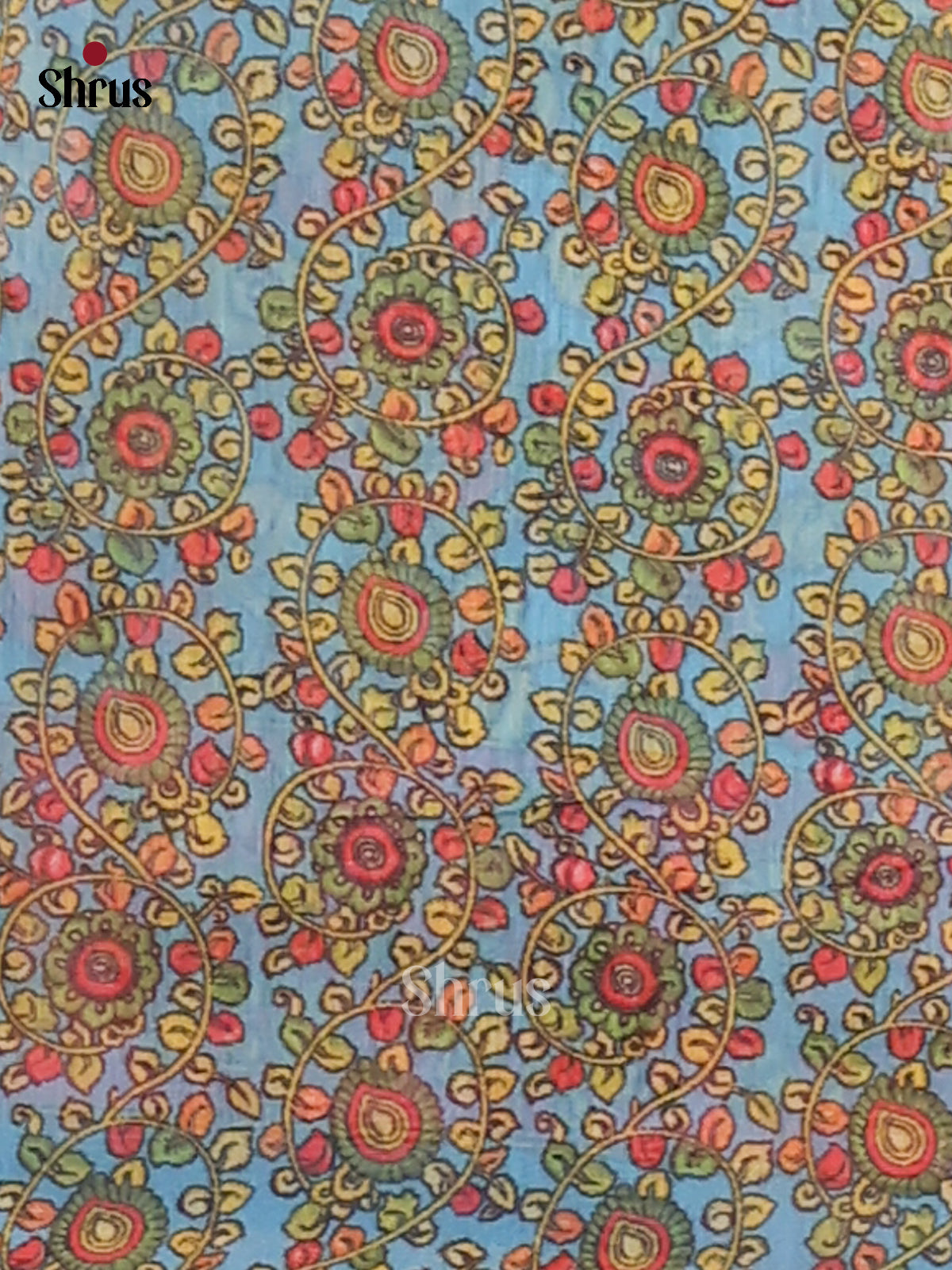 Yellow & Blue- Semi Maheshwari Print Saree