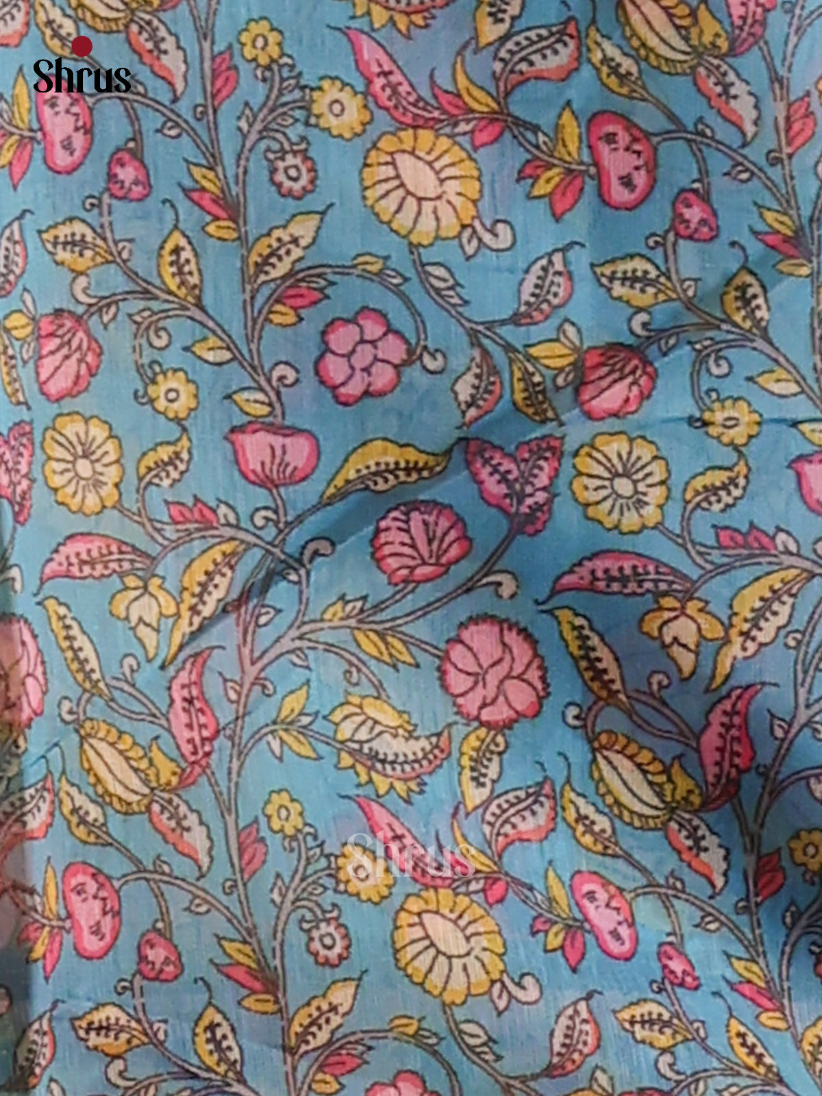 Yellow & Blue - Semi Maheshwari Print Saree