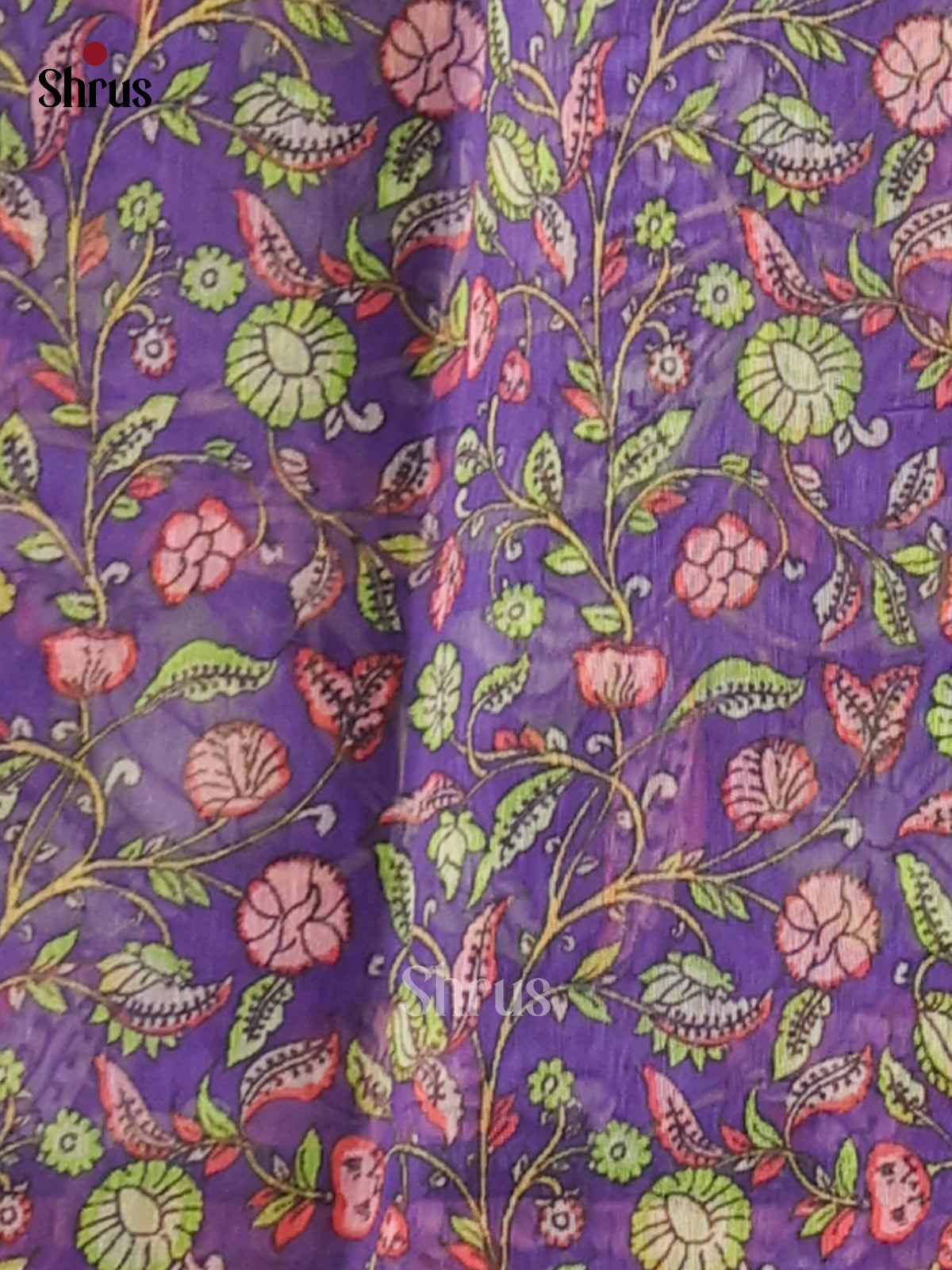 Light Green & Violet - Semi Maheshwari Print Saree