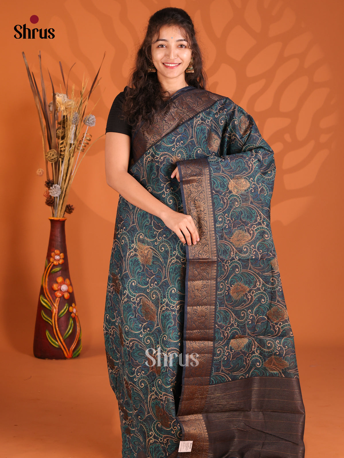Blue -Semi Linen printed Saree