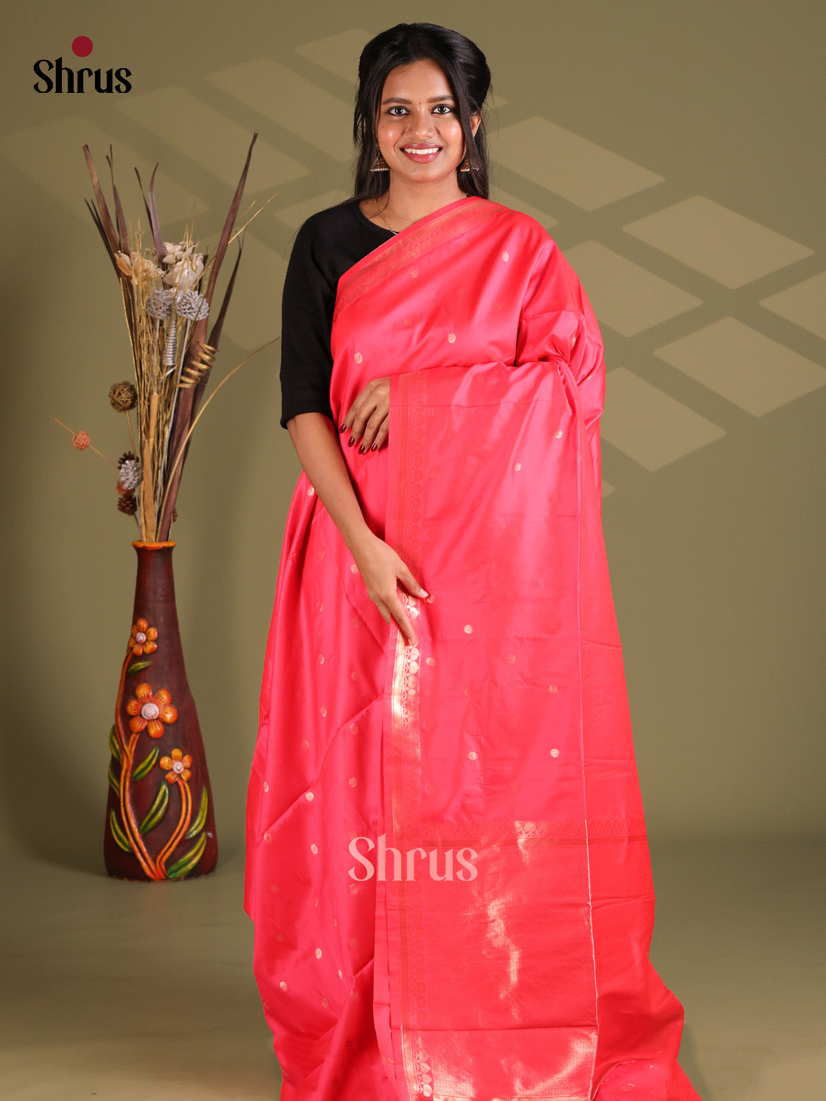 Pink - Semi Softsilk Saree
