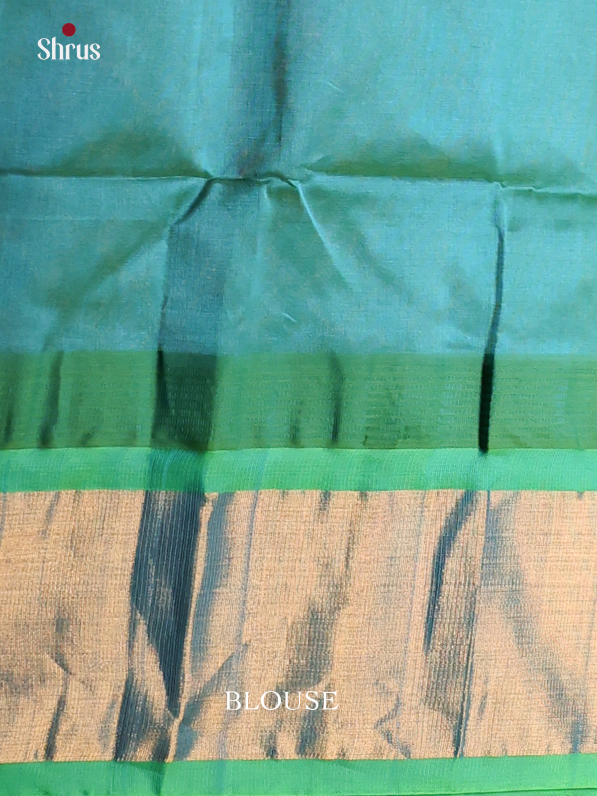 Cream & Teal Silk Cotton Saree with tissue zari border