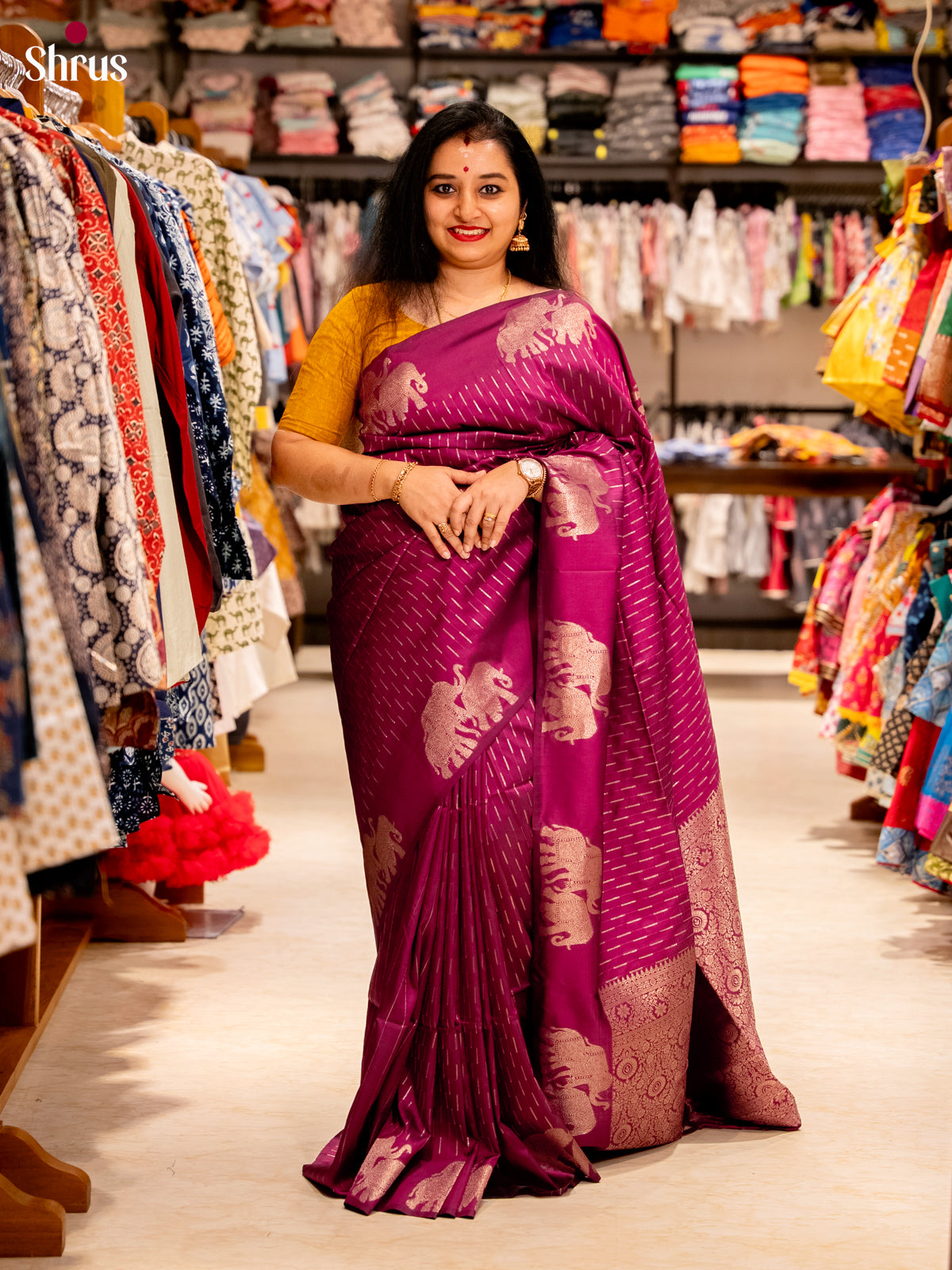 Wine(Single Tone)- Semi Softsilk Saree