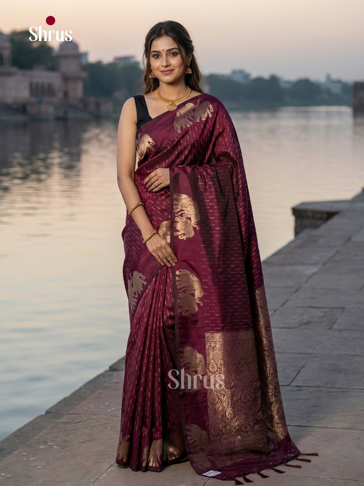 Wine(Single Tone)- Semi Softsilk Saree