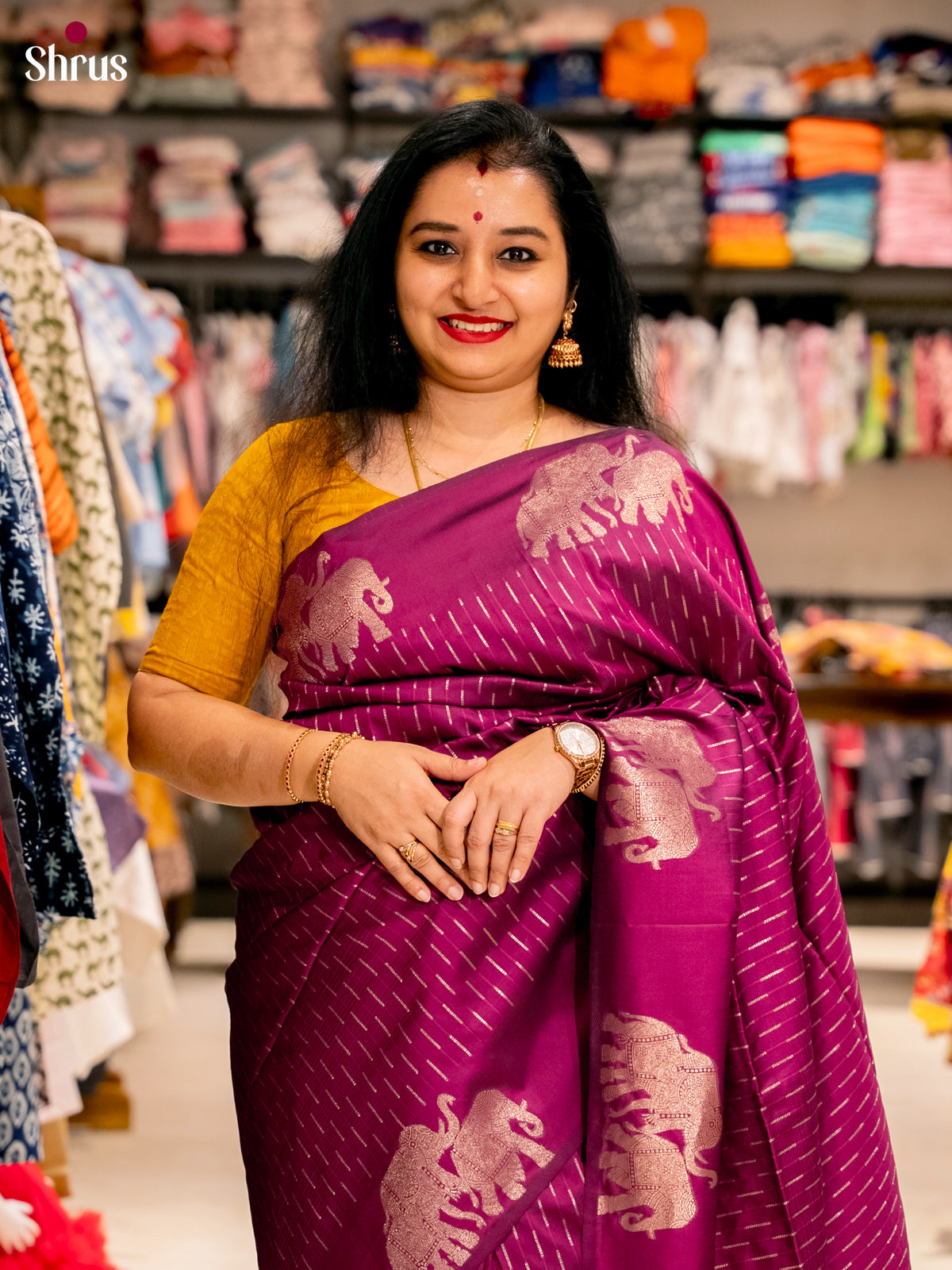 Wine(Single Tone)- Semi Softsilk Saree