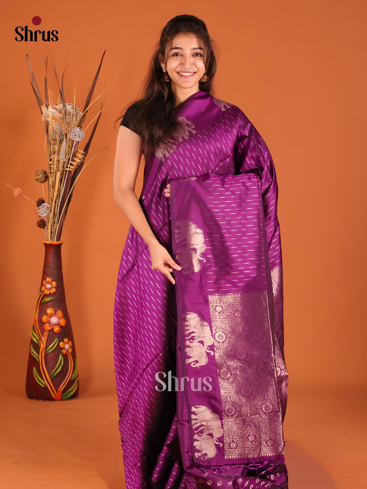 Purple - Semi Softsilk Saree