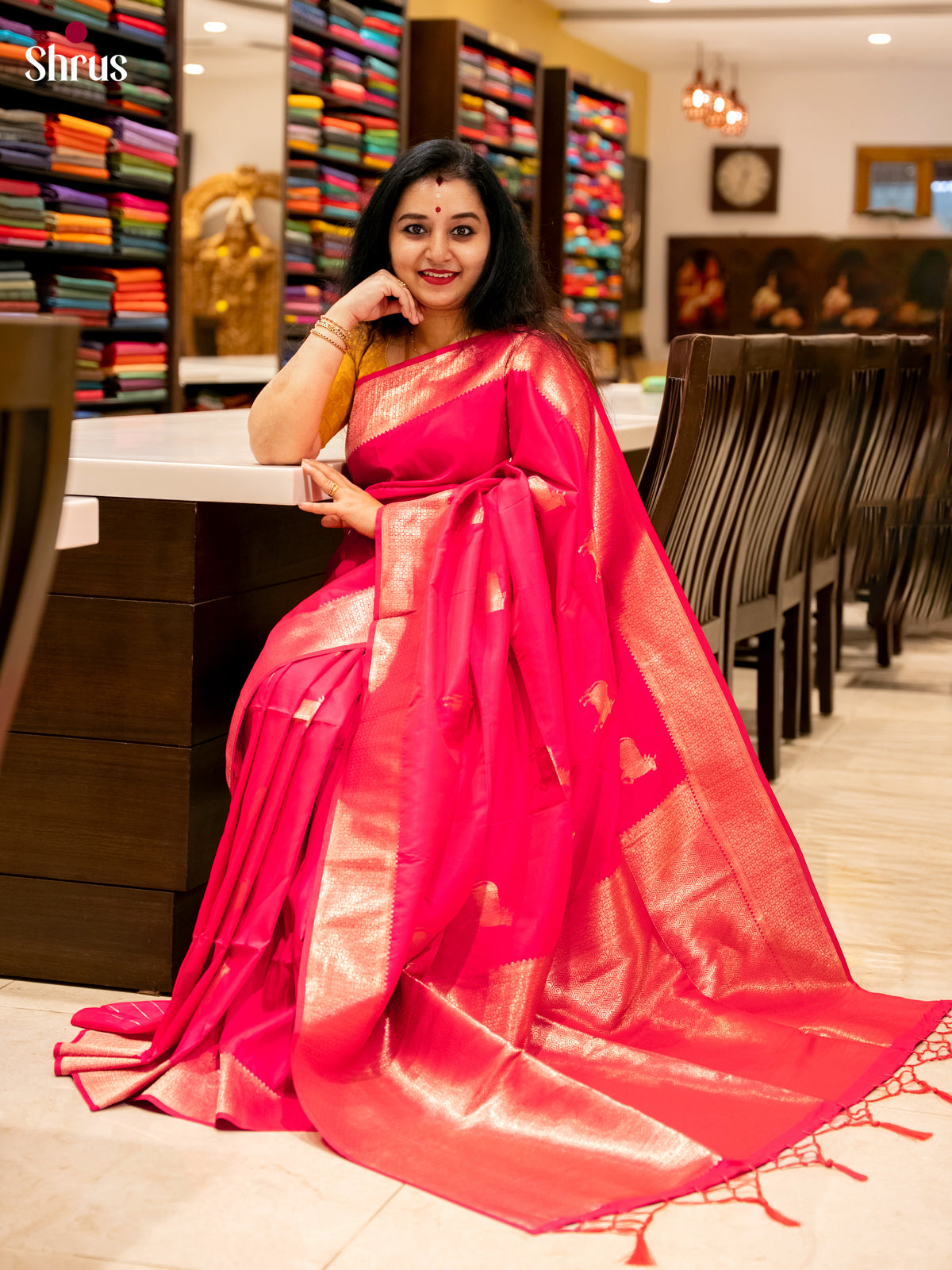 Elegant Bright Pink - Semi Soft Silk Saree