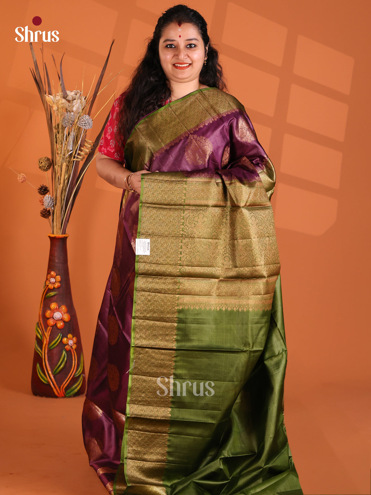 Purple & Green - Tussar Saree - Shop on Shrus.com