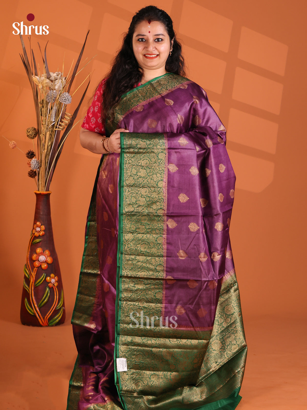 Purple & Green- Tussar Saree - Shop on Shrus.com