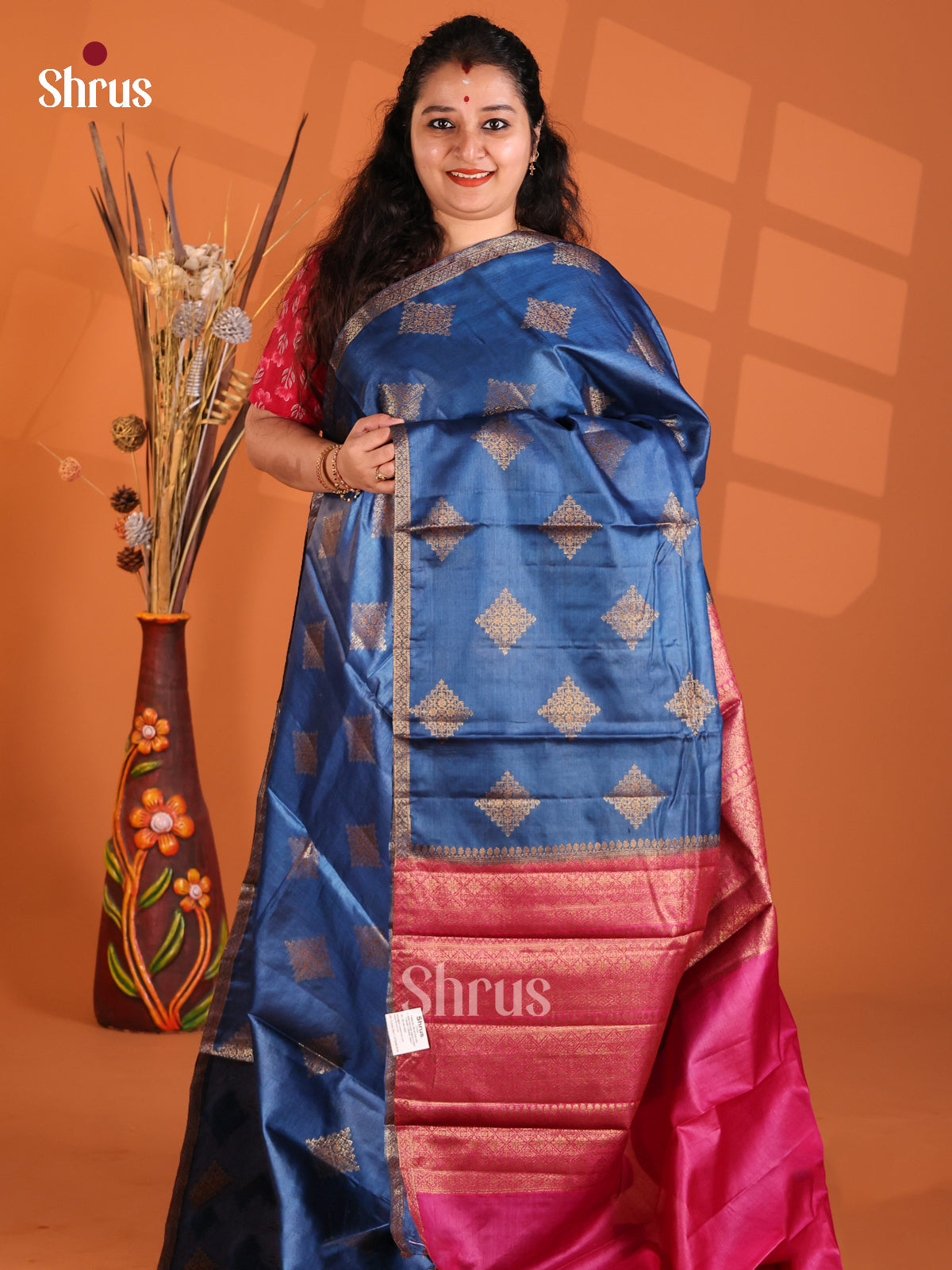 Blue & Pink - Tussar Saree