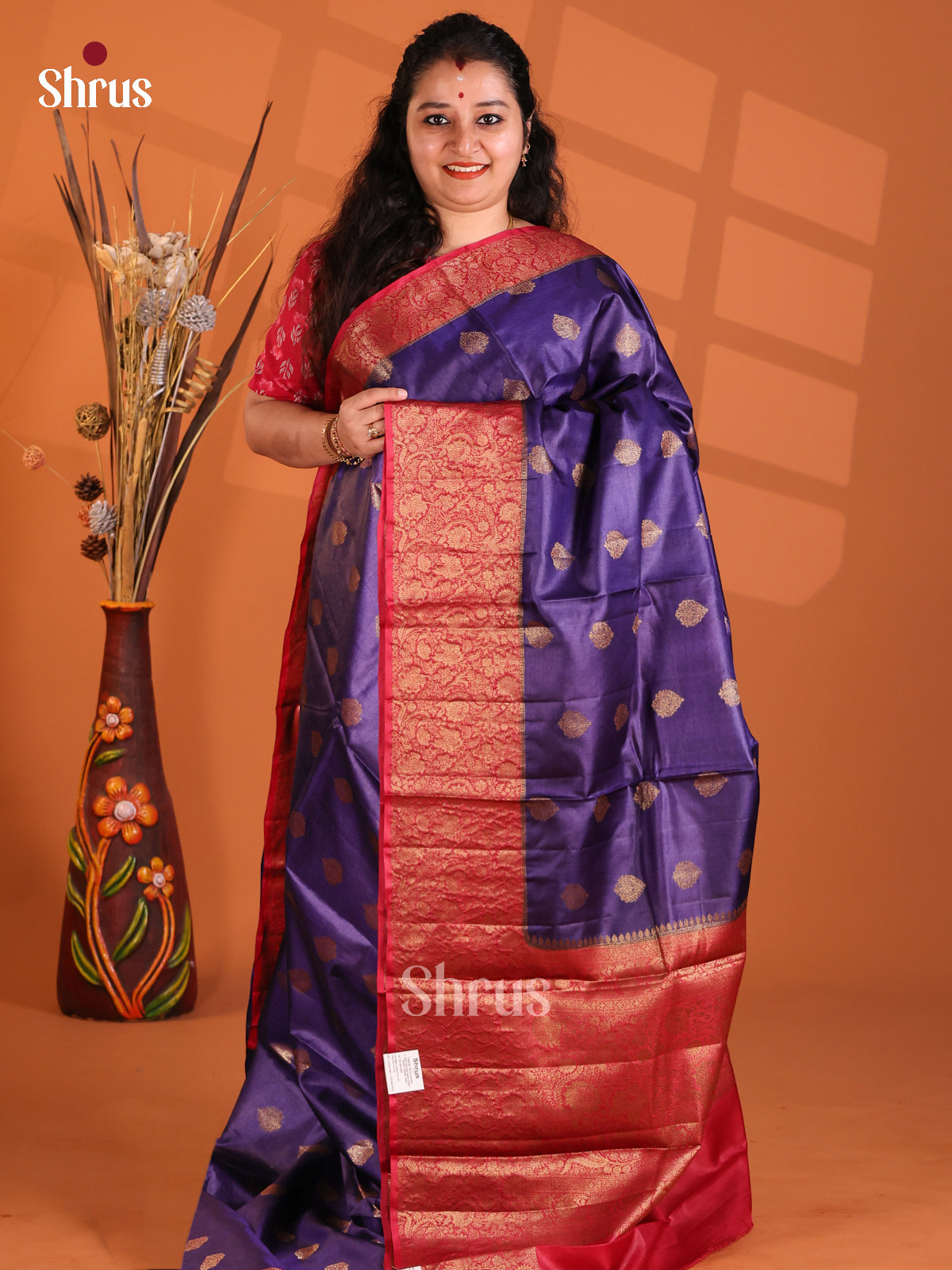 Blue & Maroon - Tussar Saree
