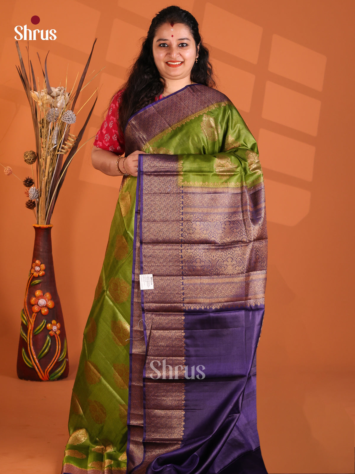 Light Green & Violet - Tussar Saree - Shop on Shrus.com