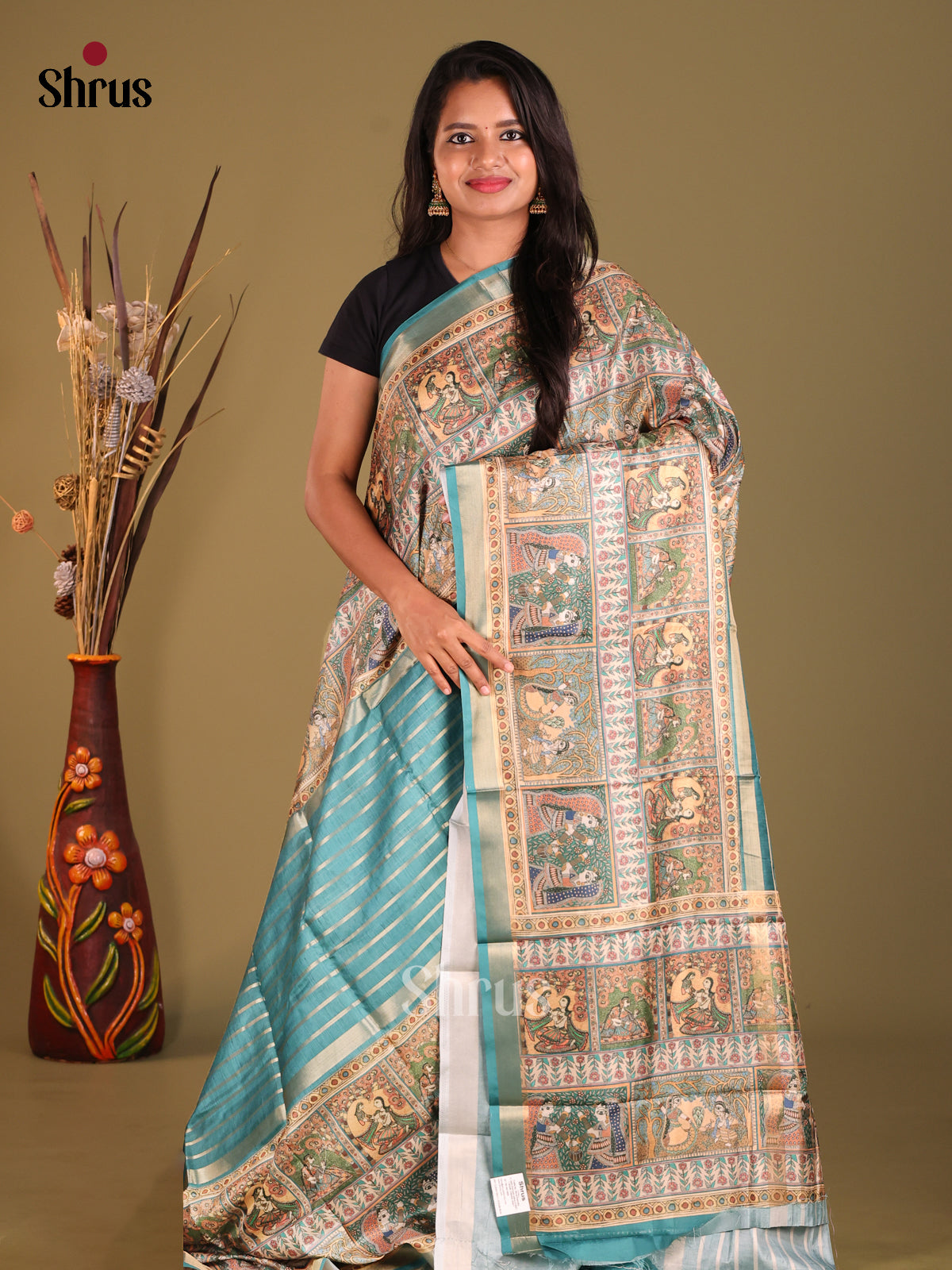 Blue & Cream- Semi matka Saree