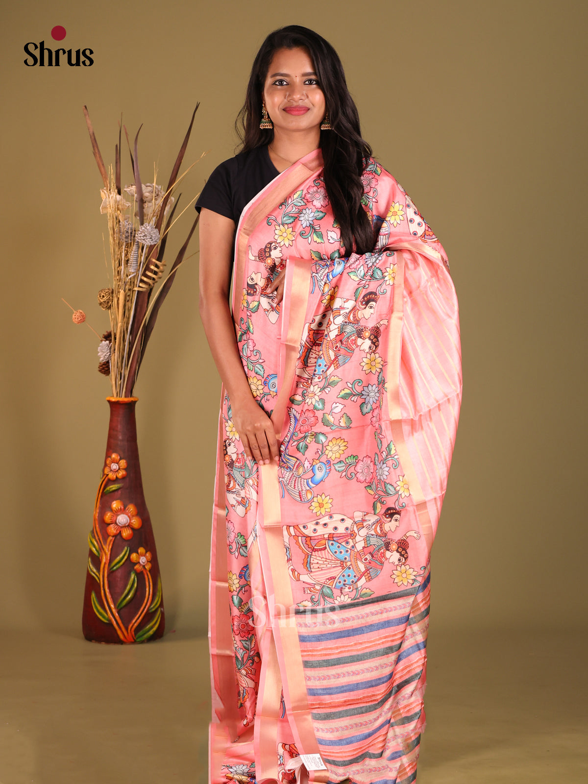 Pink - Semi matka Saree