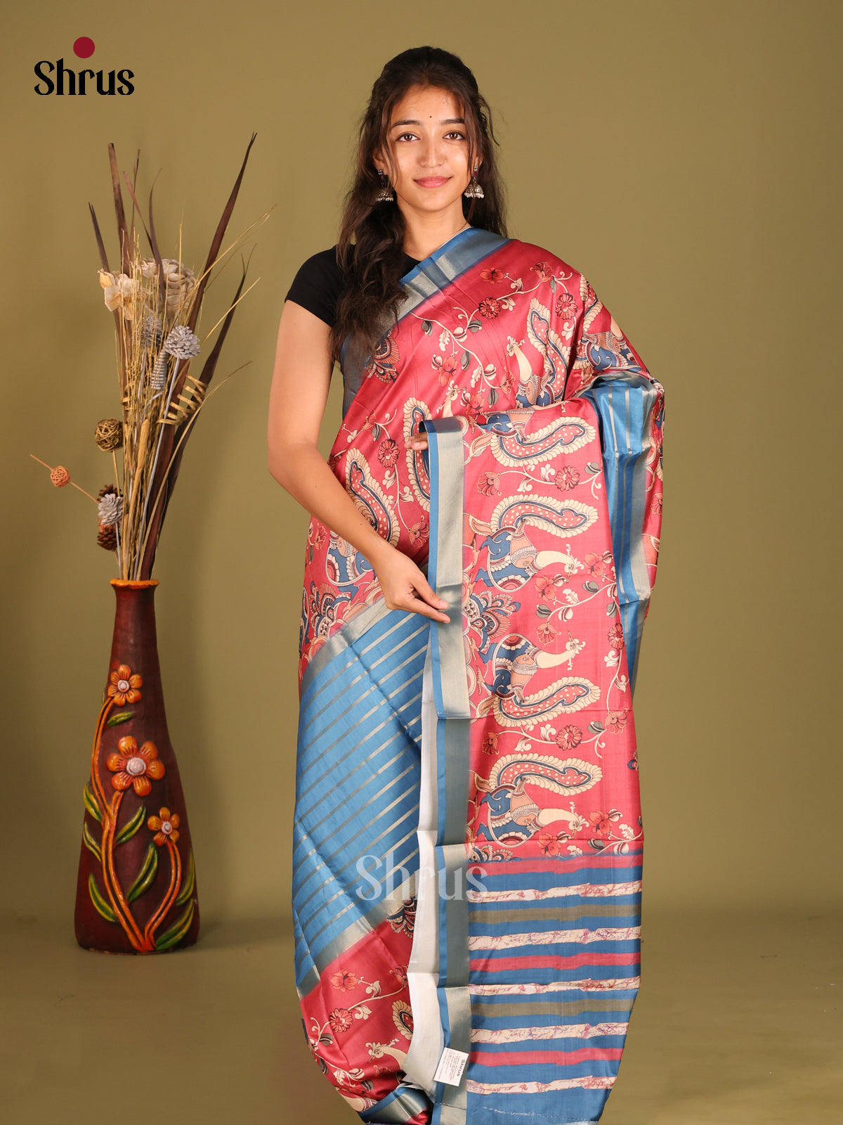 Blue & Red - Semi matka Saree