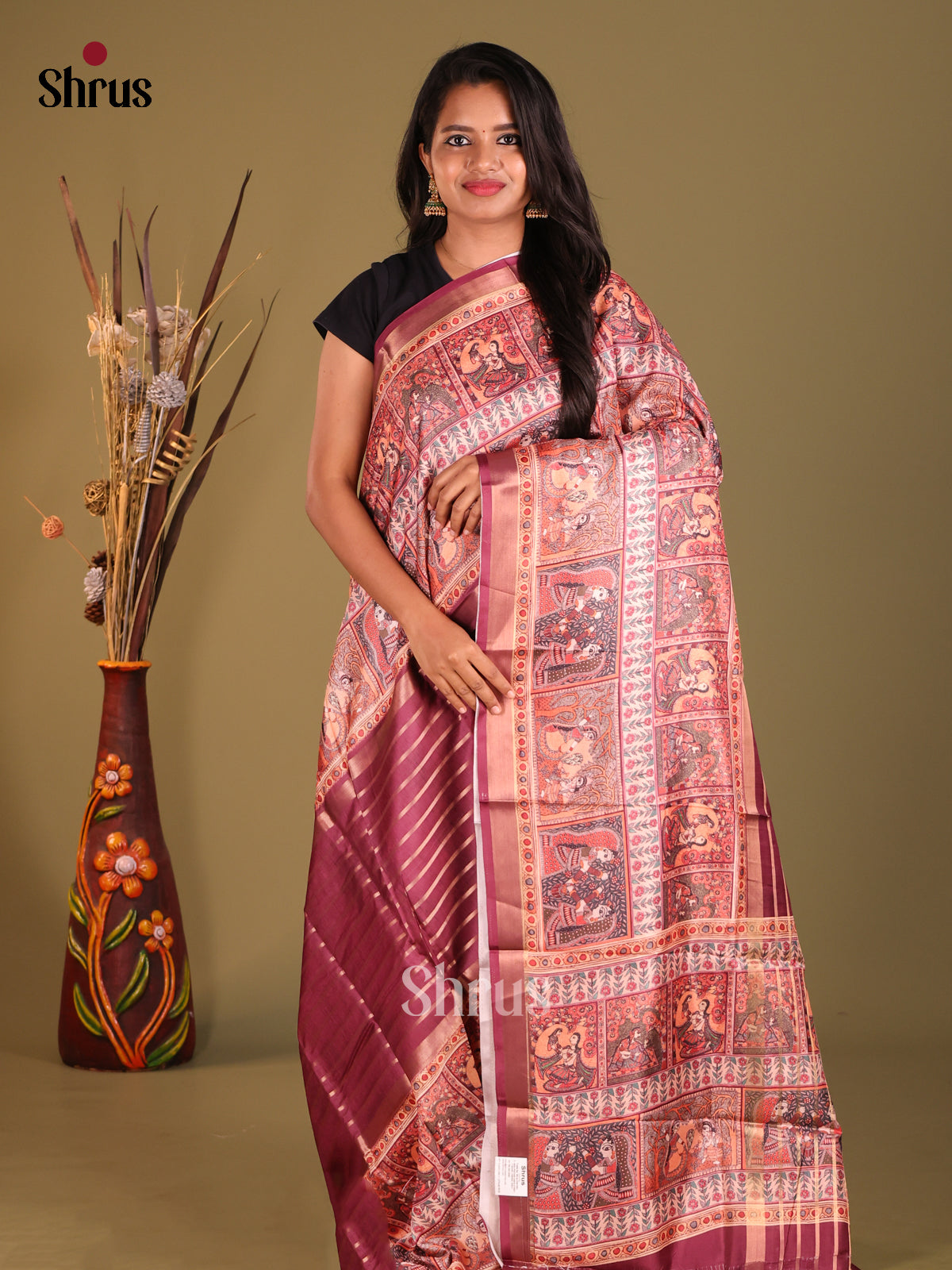 Maroon & Cream - Semi matka Saree