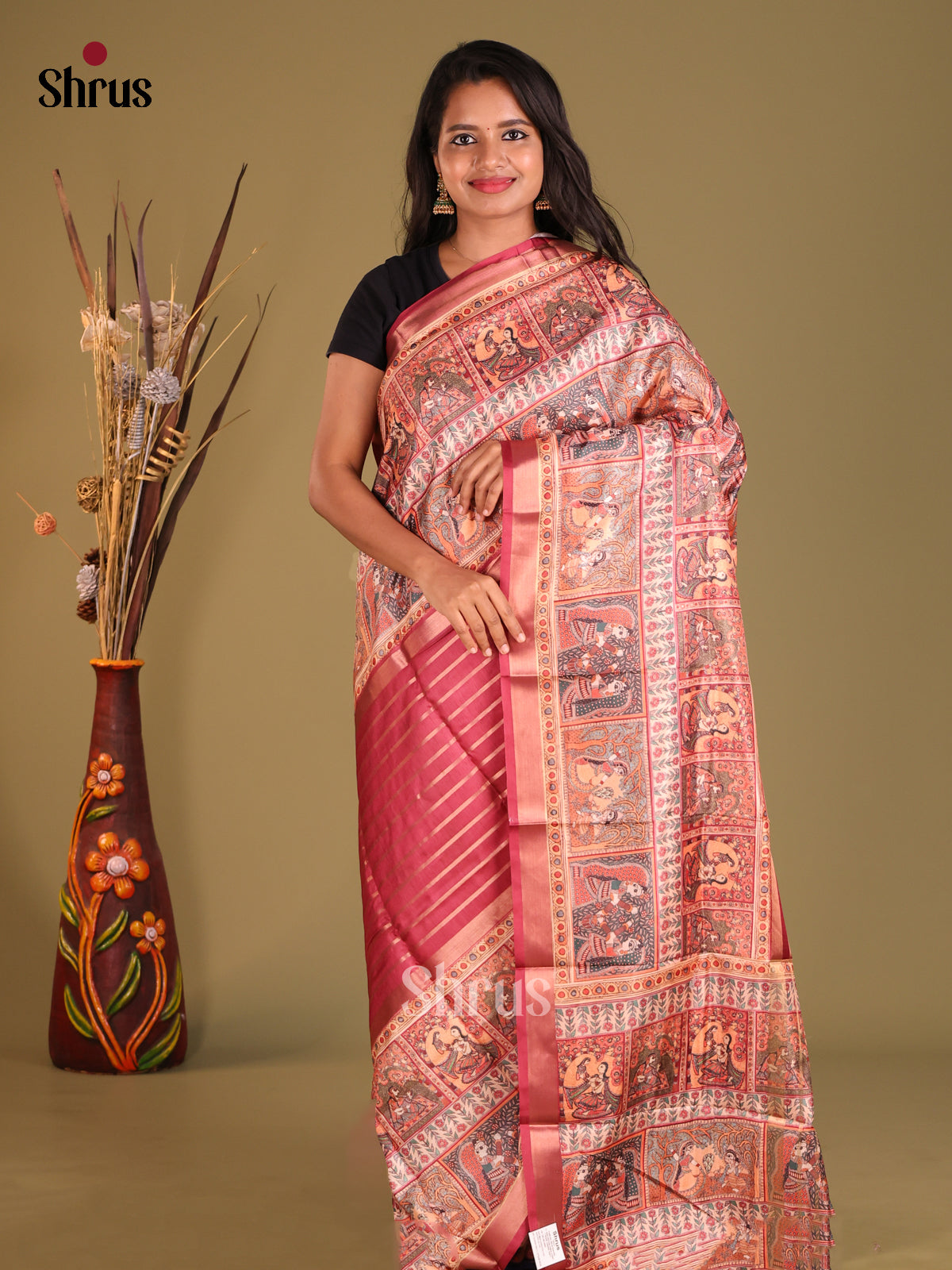 Maroon - Semi matka Saree