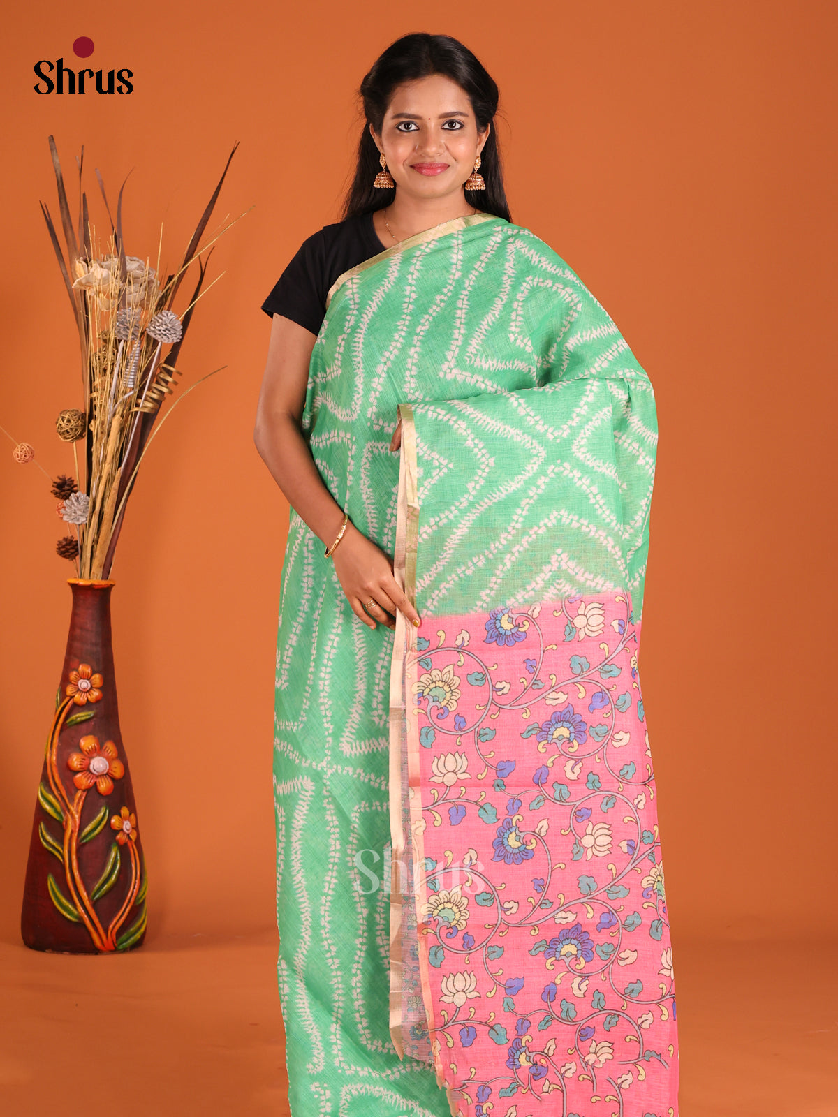 Green & Pink - Linen Cotton Saree