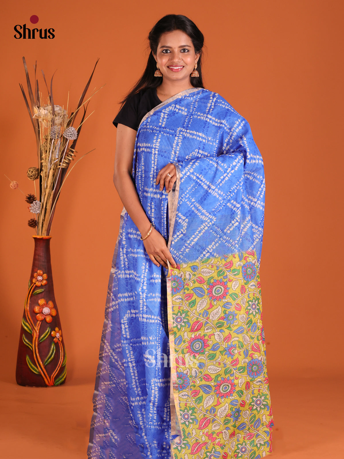 Blue & Yellow - Linen Cotton Saree
