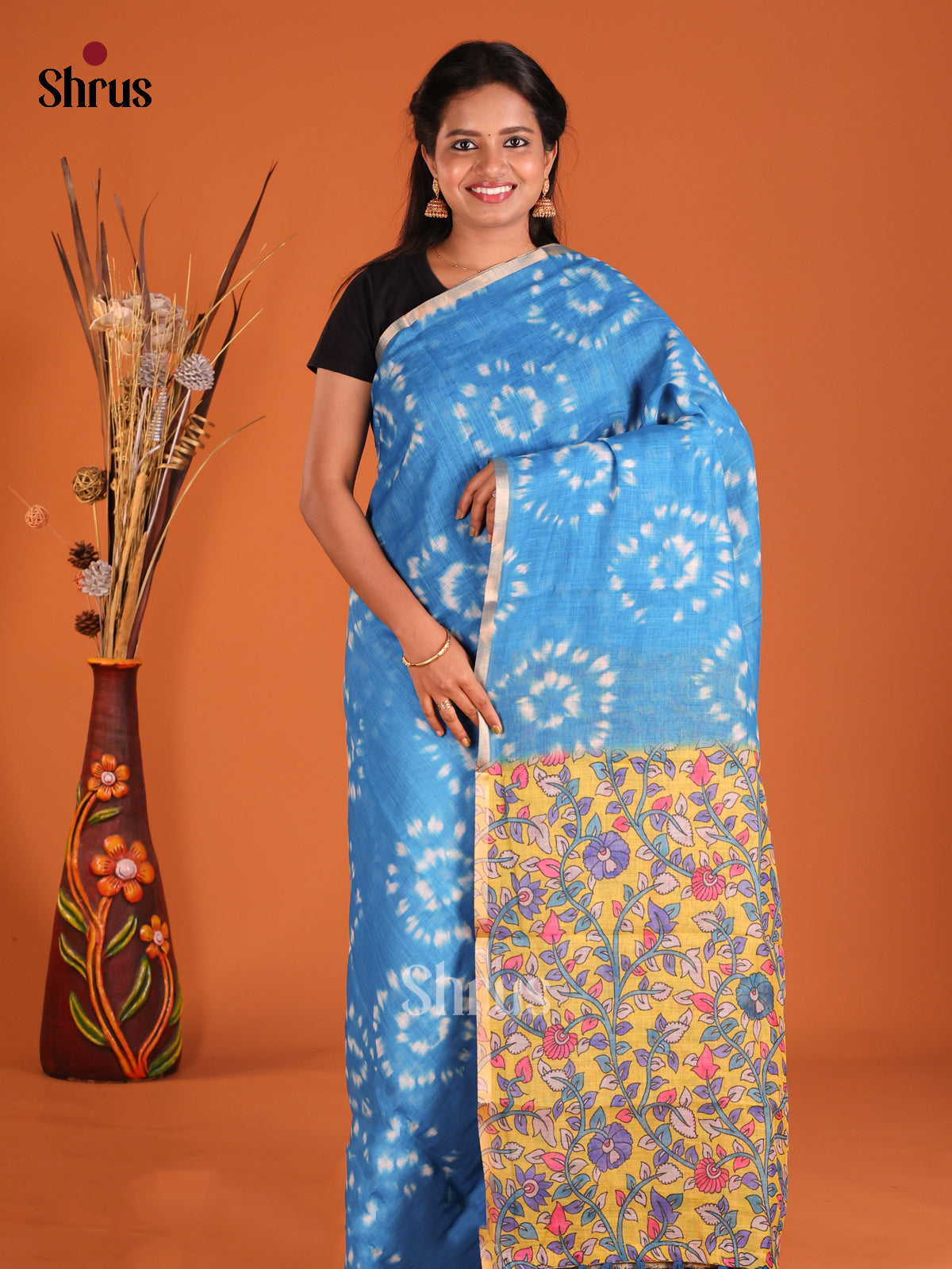 Blue & Yellow- Linen Cotton Saree