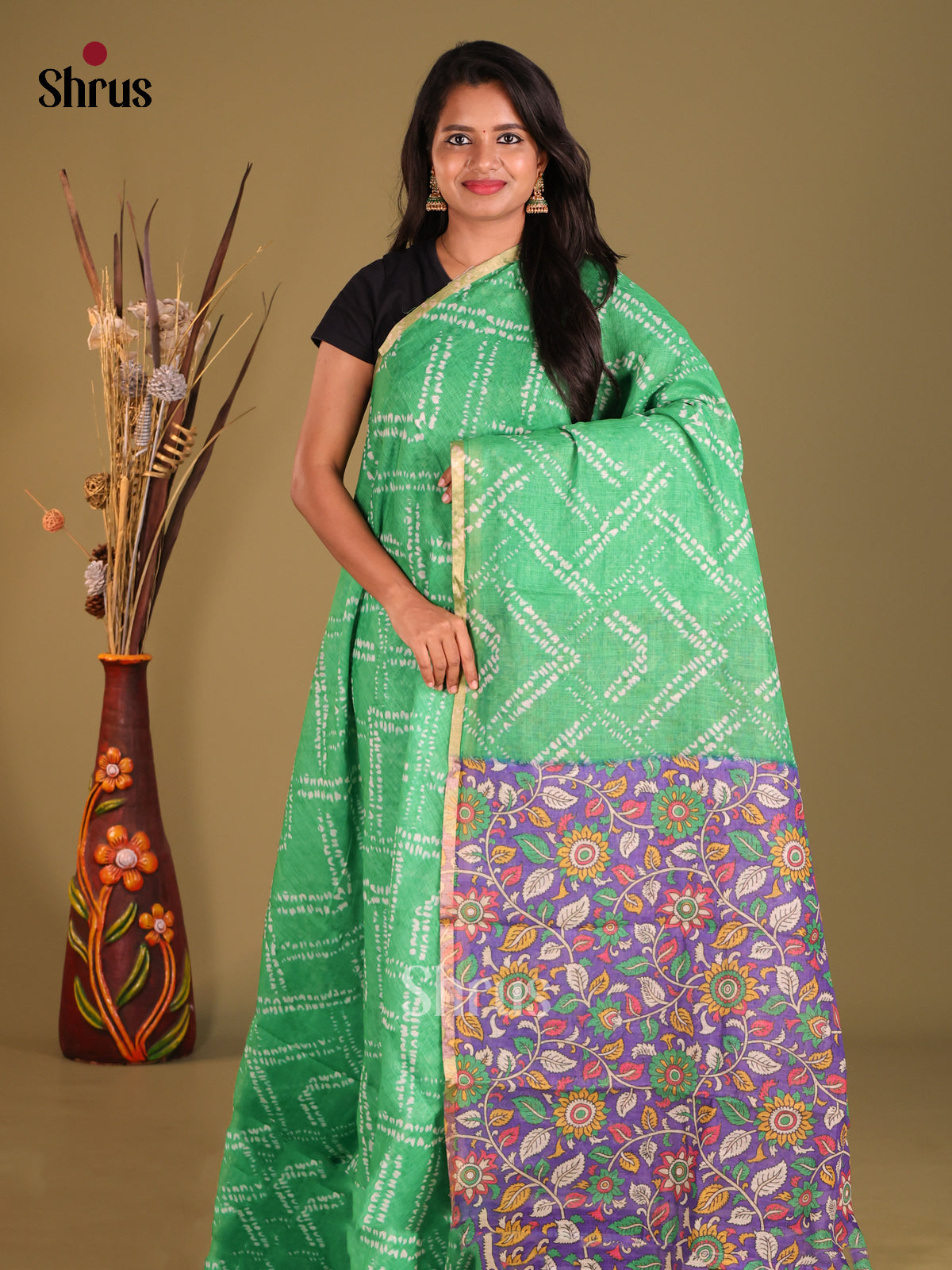 Green & Violet- Linen Cotton Saree