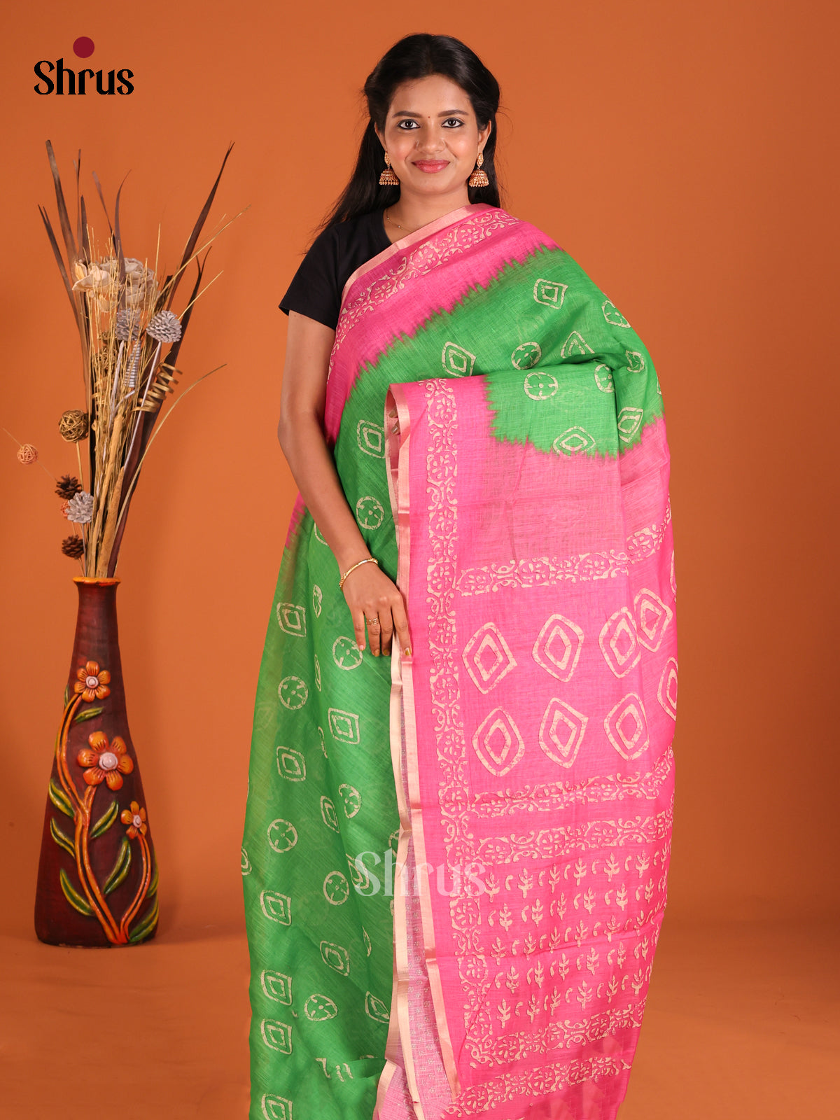 Blue & Pink - Linen Cotton Saree