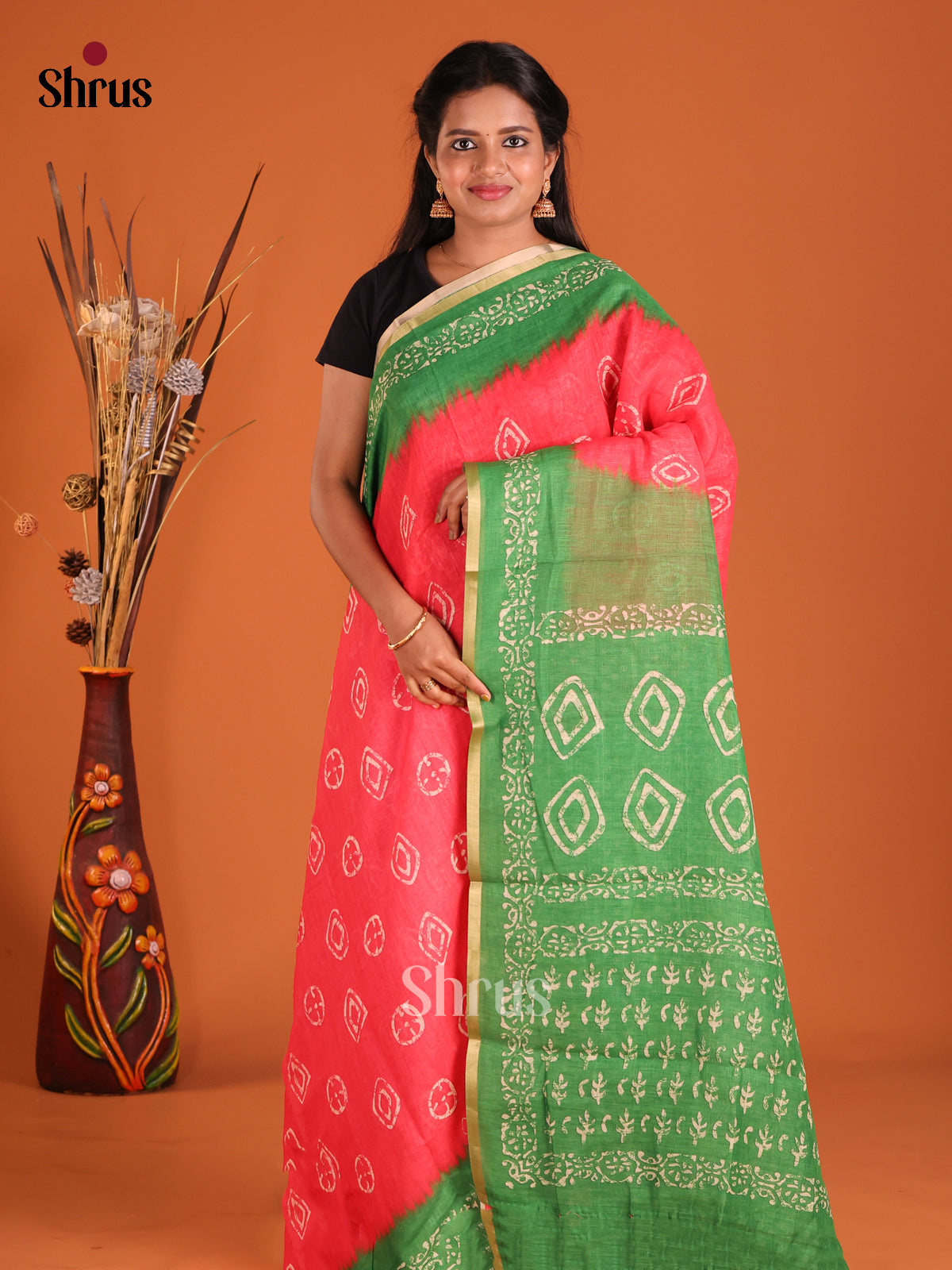 Red & Green - Linen Cotton Saree