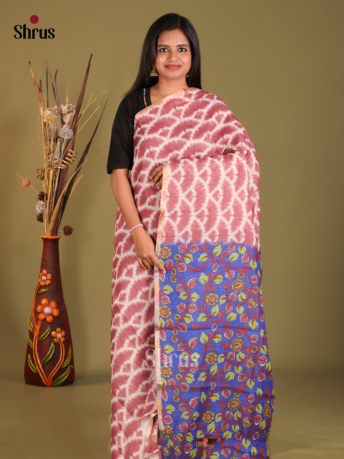 Onion Pink & Blue - Linen Cotton Saree