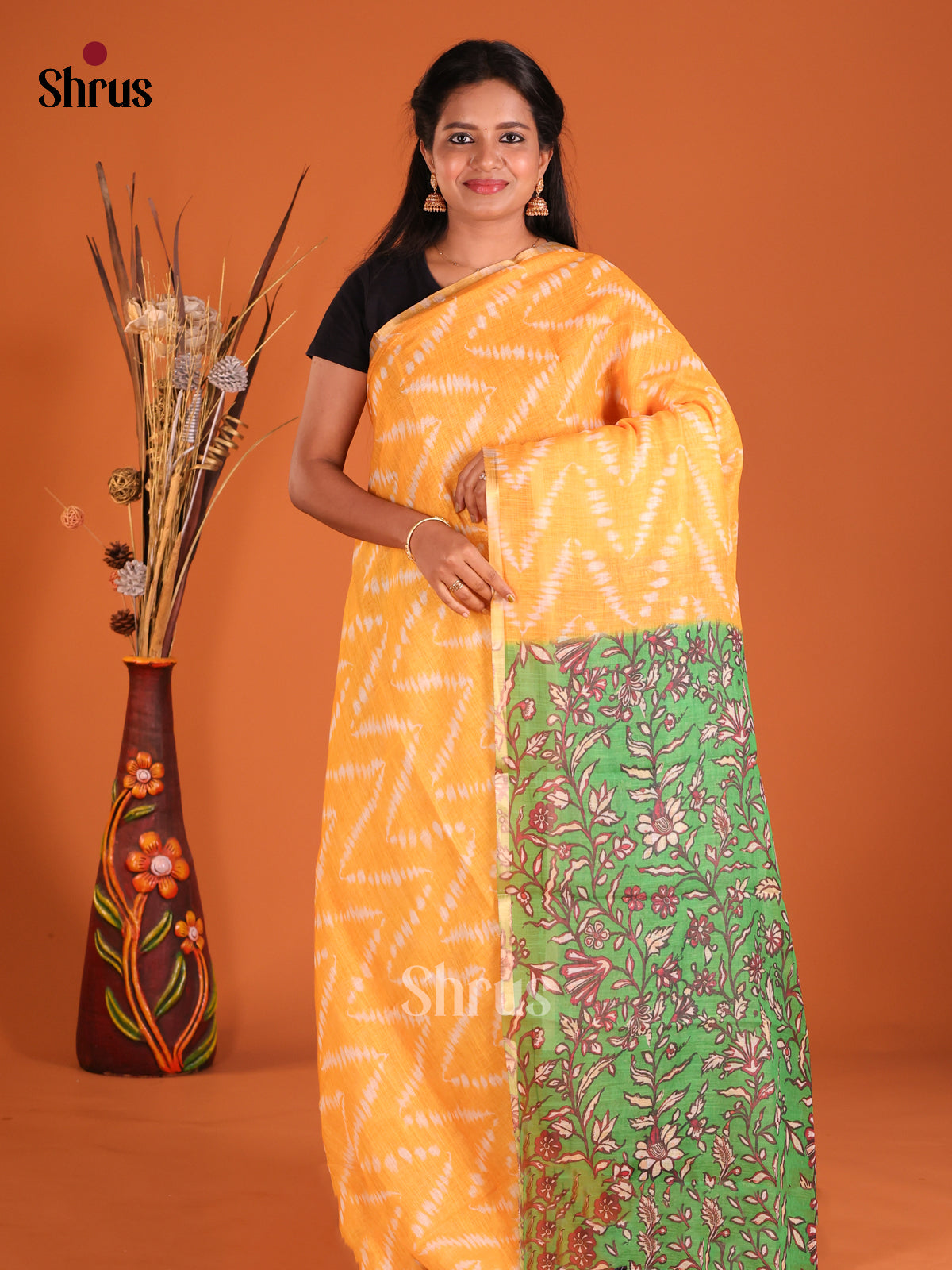 Mustard & Green - Linen Cotton Saree