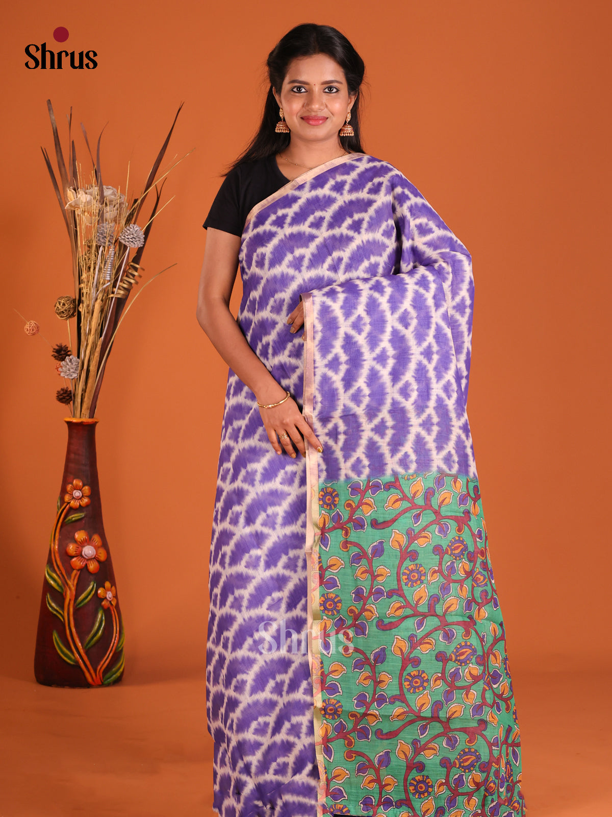 Blue & Green - Linen Cotton Saree
