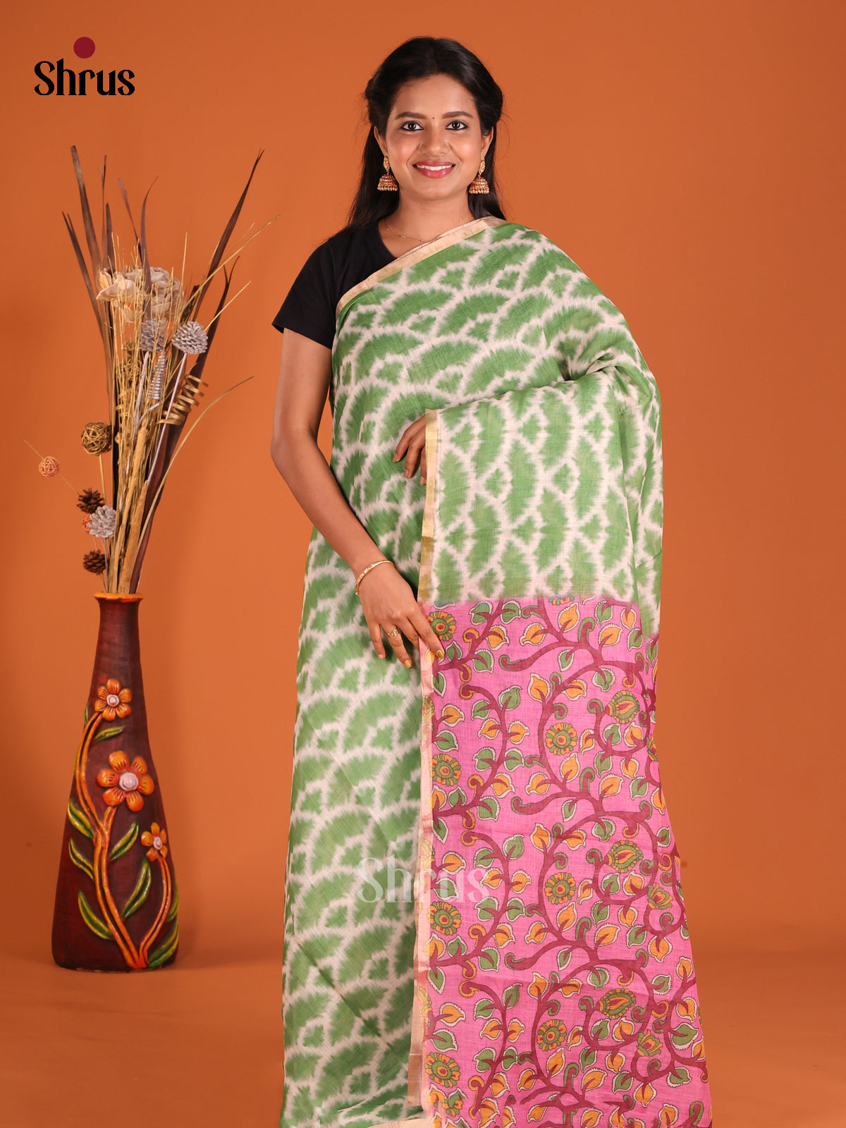 Green & Pink - Linen Cotton Saree