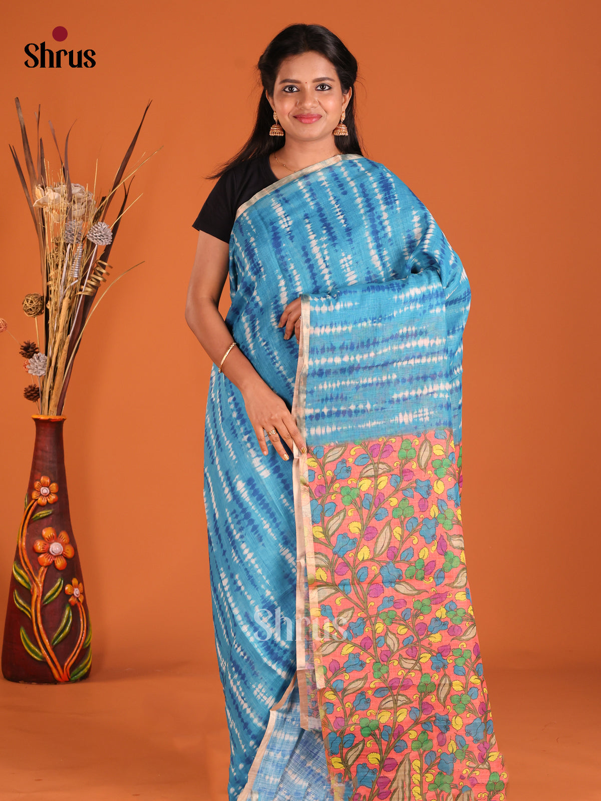Blue & Pink - Linen Cotton Saree