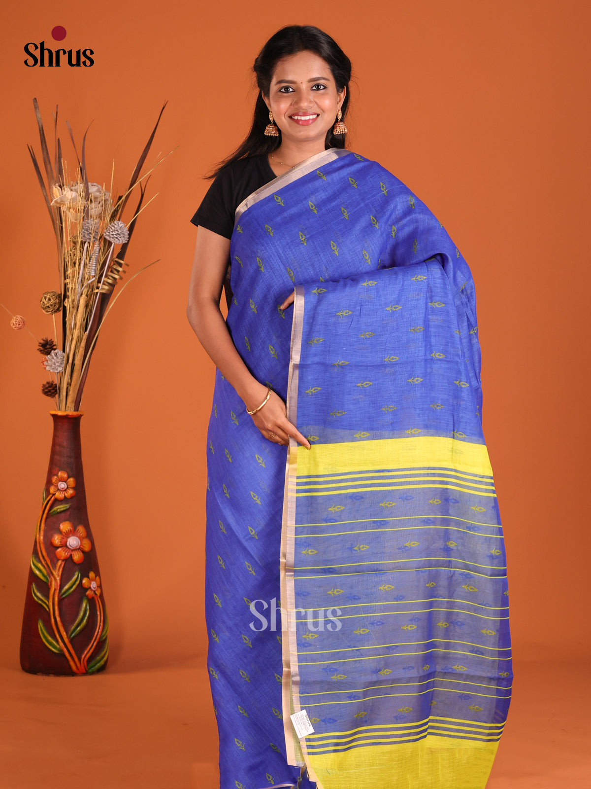 Blue & Yellow - Linen Cotton Saree