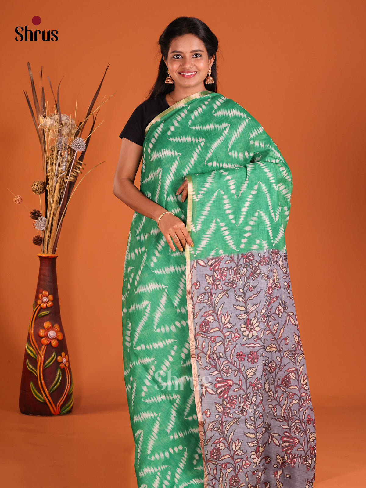 Green & Lavender - Linen Cotton Saree