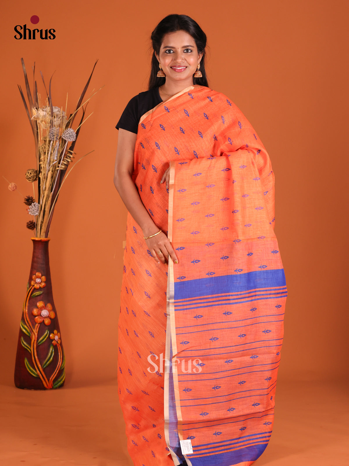 Orange & Purple - Linen Cotton Saree - Shop on Shrus.com