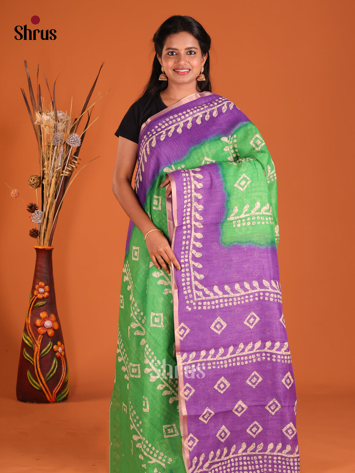 Green & Purple - Linen Cotton Saree