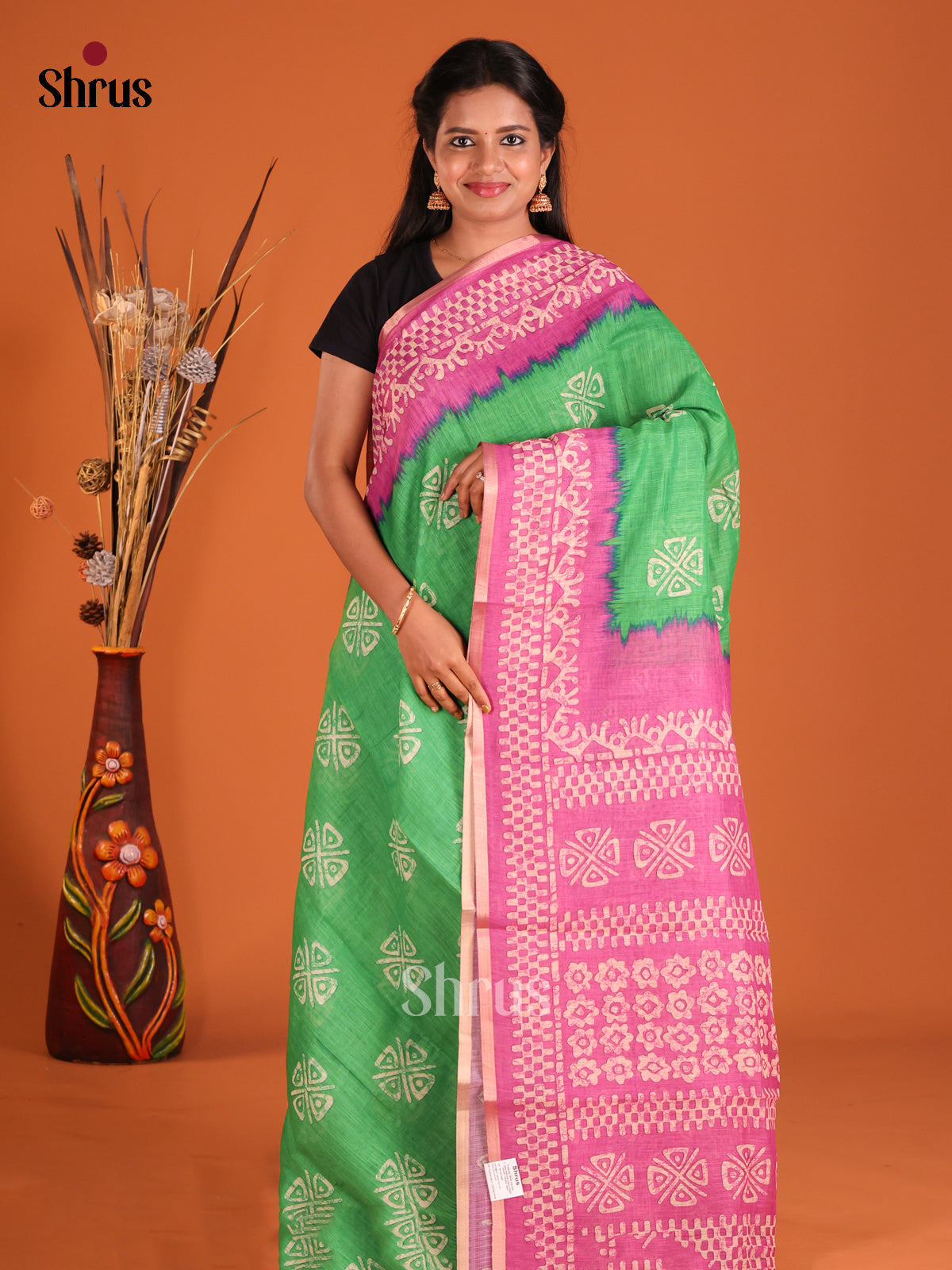 Green & Pink - Linen Cotton Saree