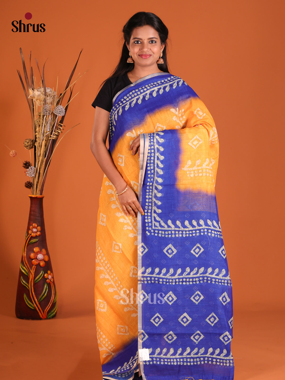 Mustard & Blue - Linen Cotton Saree