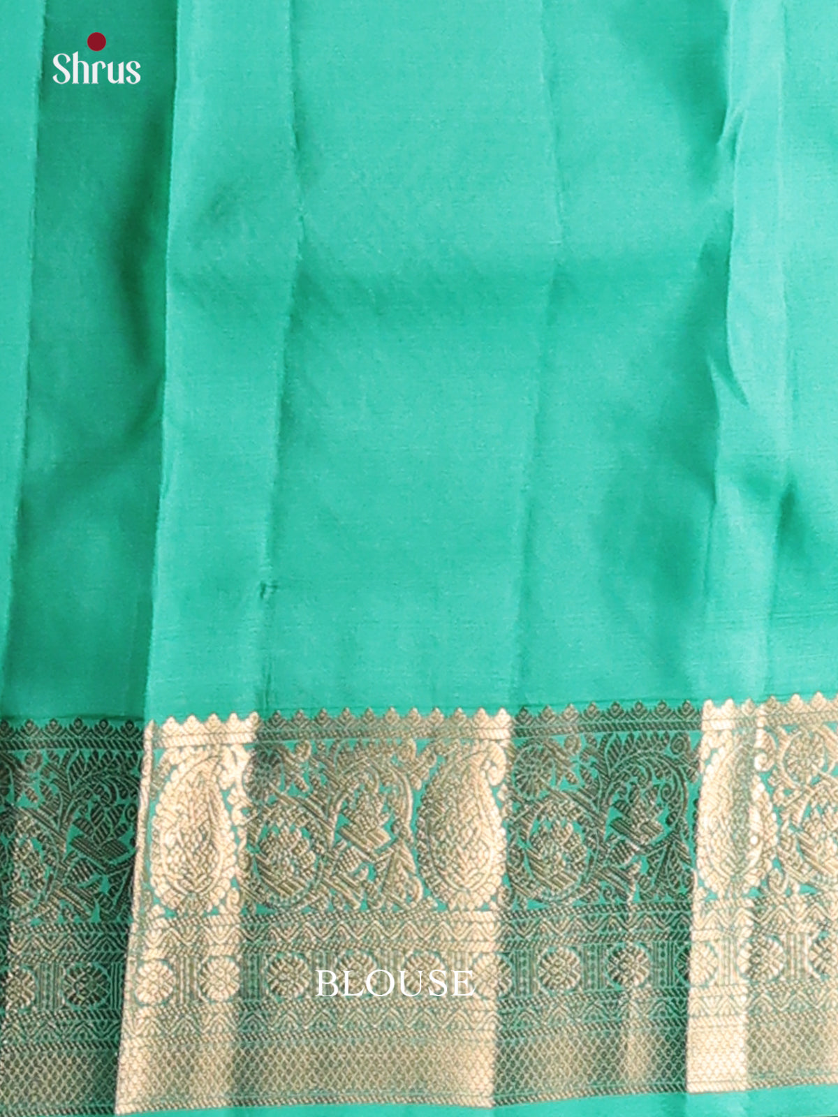 Teal single Tone kanchipuram silk saree with gold zari floral buttas - Shop on Shrus.com