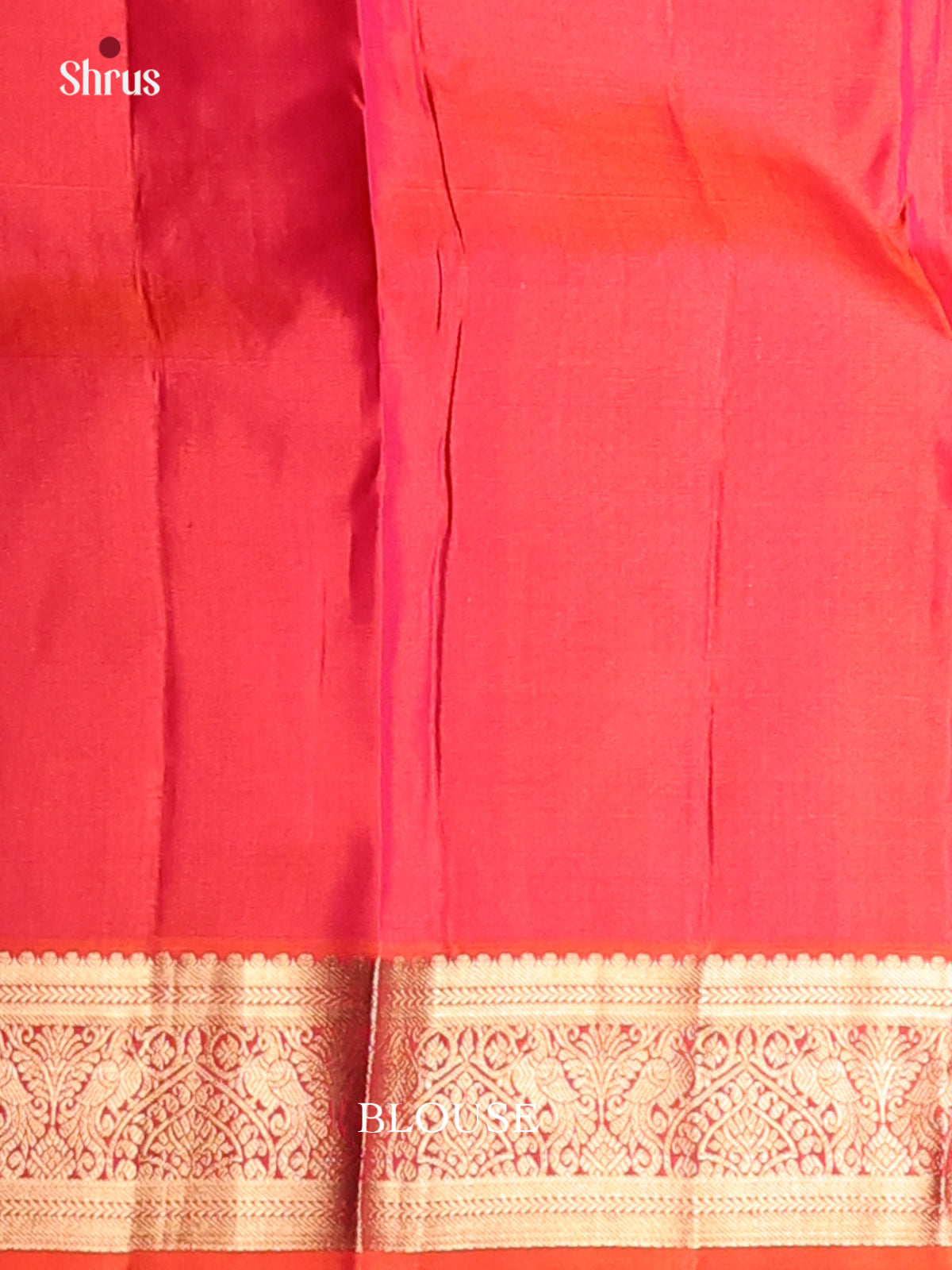 Shimmery Orangish Pink Kanchipuram Silk Saree with zari stripes , buttas - Shop on Shrus.com
