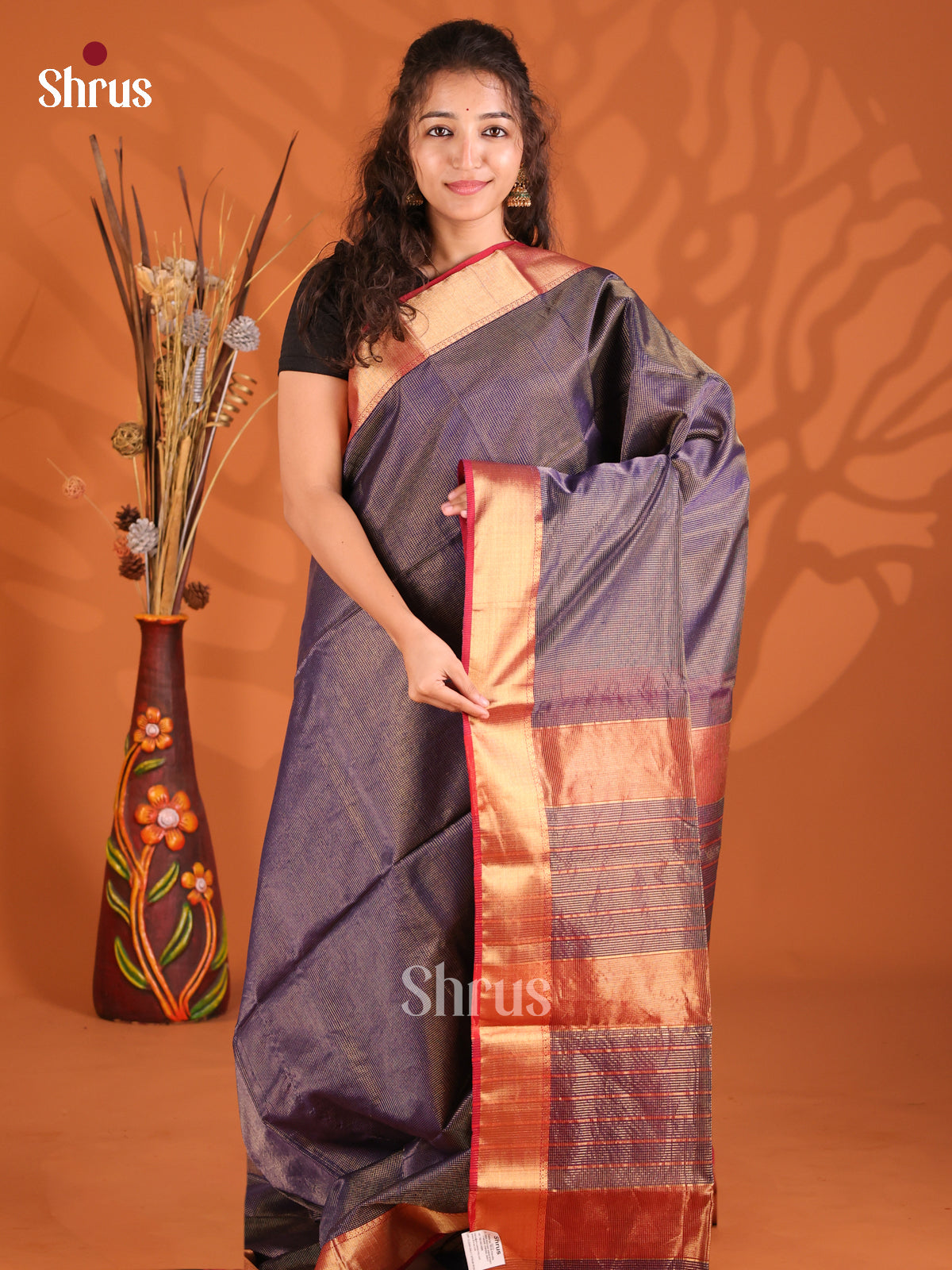 Violet & Maroon- Maheshwari silkcotton Saree