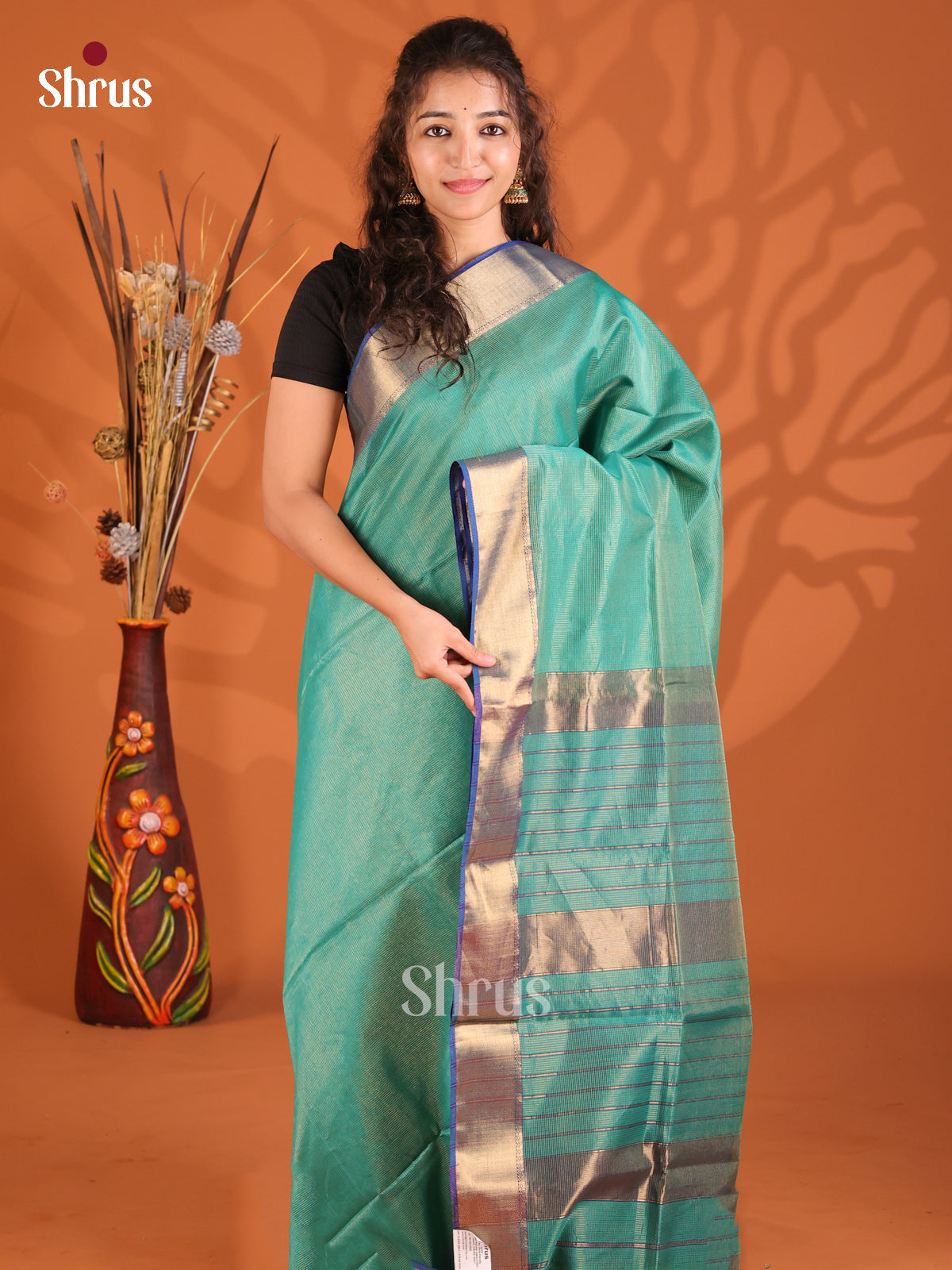 Teal & Blue - Maheshwari silkcotton Saree