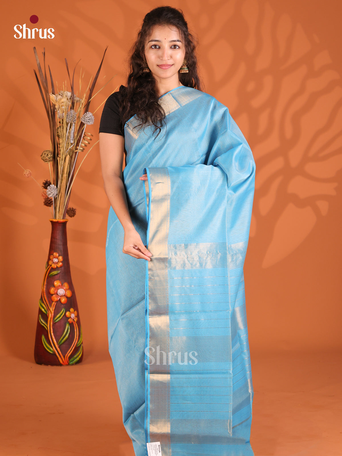 Pastel Blue(Single tone)- Maheshwari silkcotton Saree