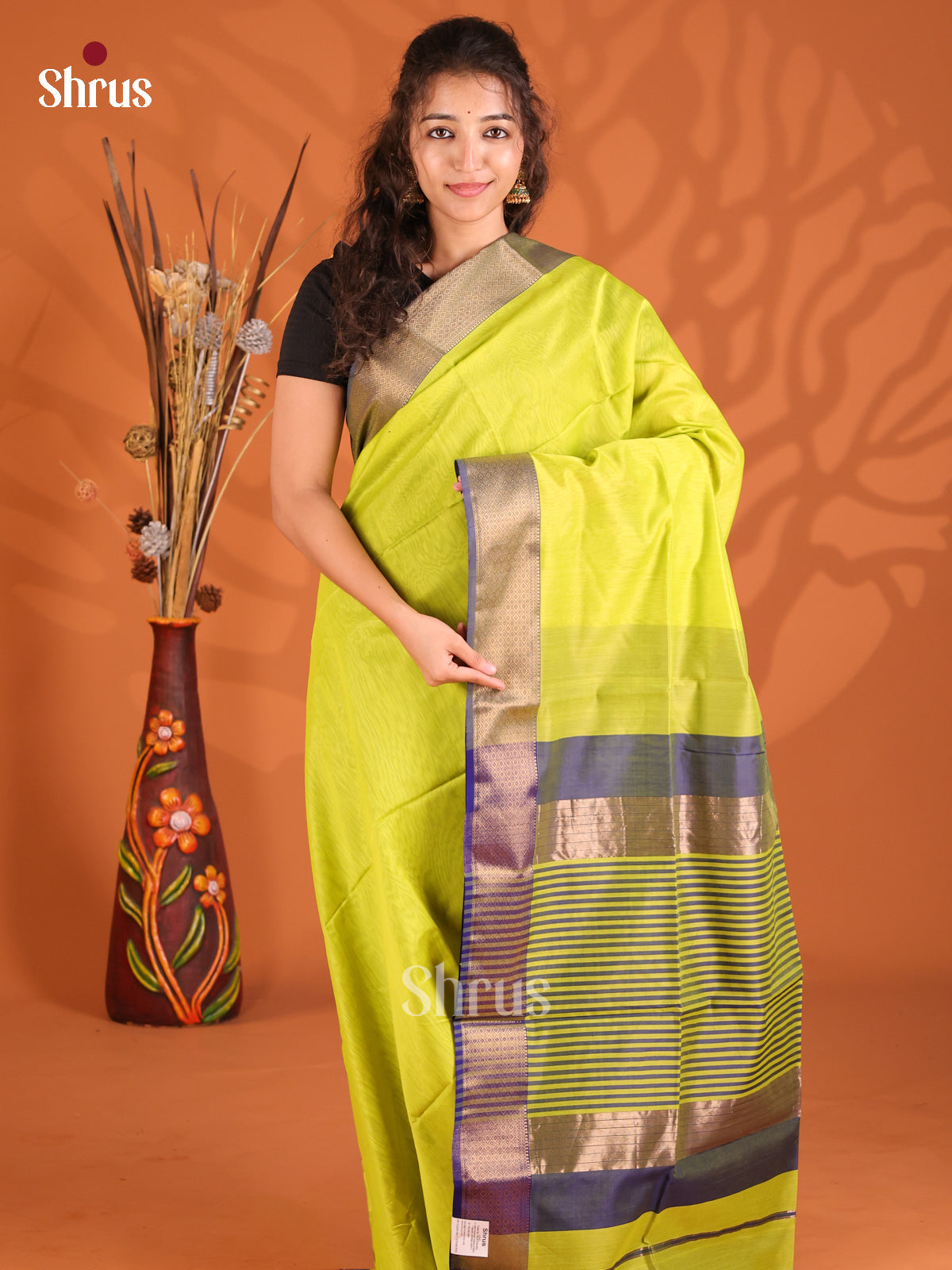 Light Green & Blue - Maheshwari silkcotton Saree