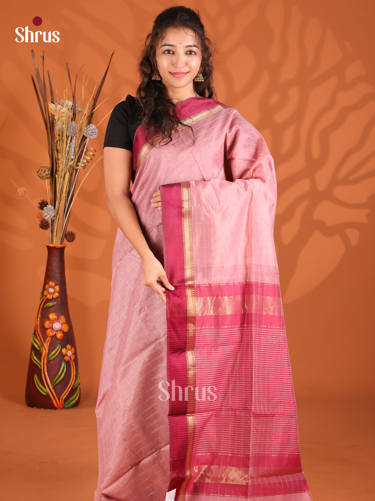Pink & Maroon - Maheshwari silkcotton Saree
