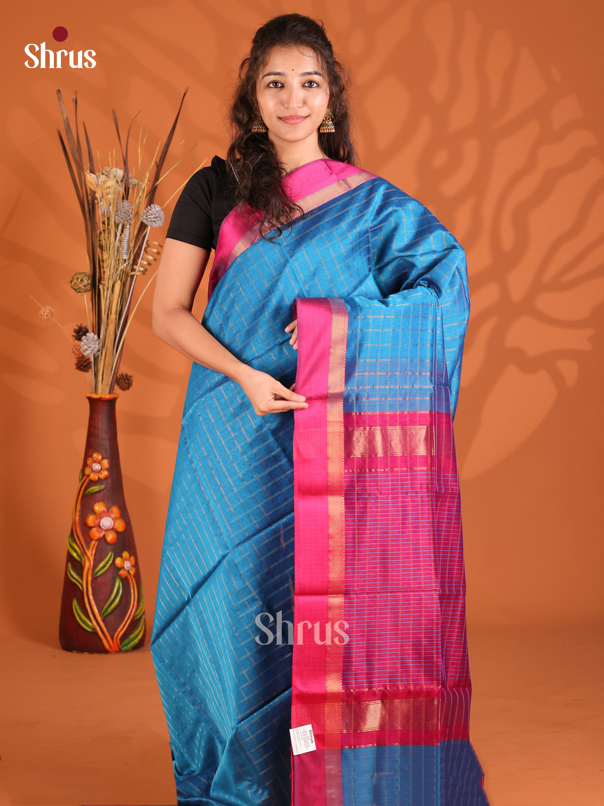 Blue & Pink - Maheshwari silkcotton Saree